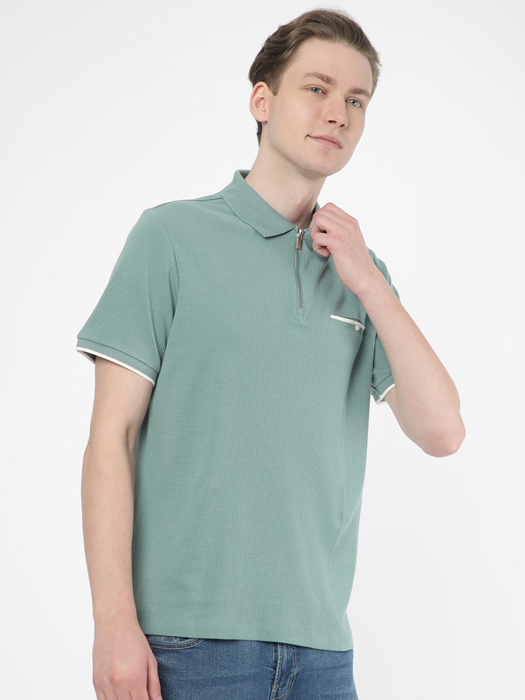 

R&B Polo Collar Cotton Relaxed Fit T-shirt, Green