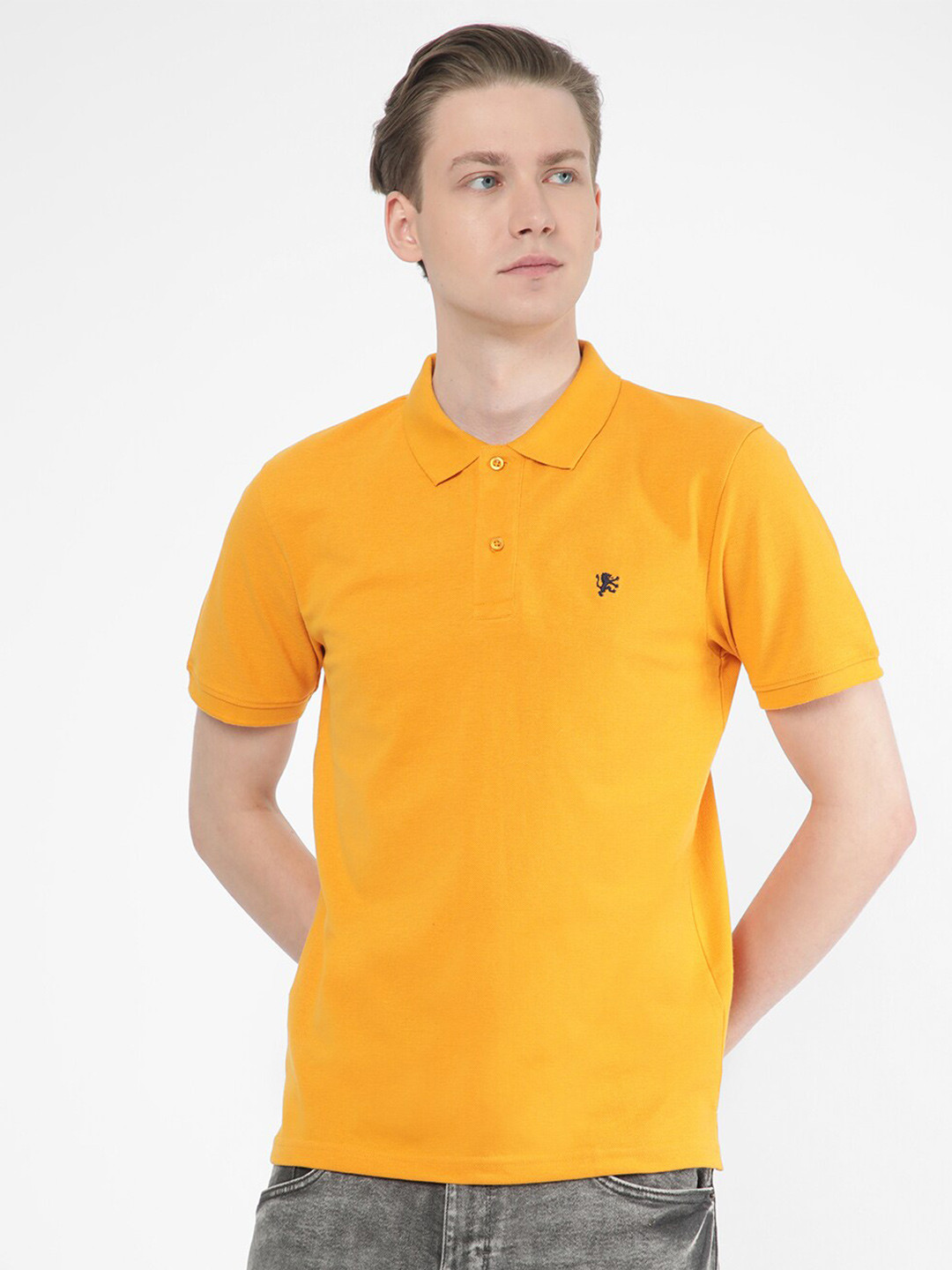 

R&B Polo Collar Cotton Relaxed Fit T-shirt, Yellow