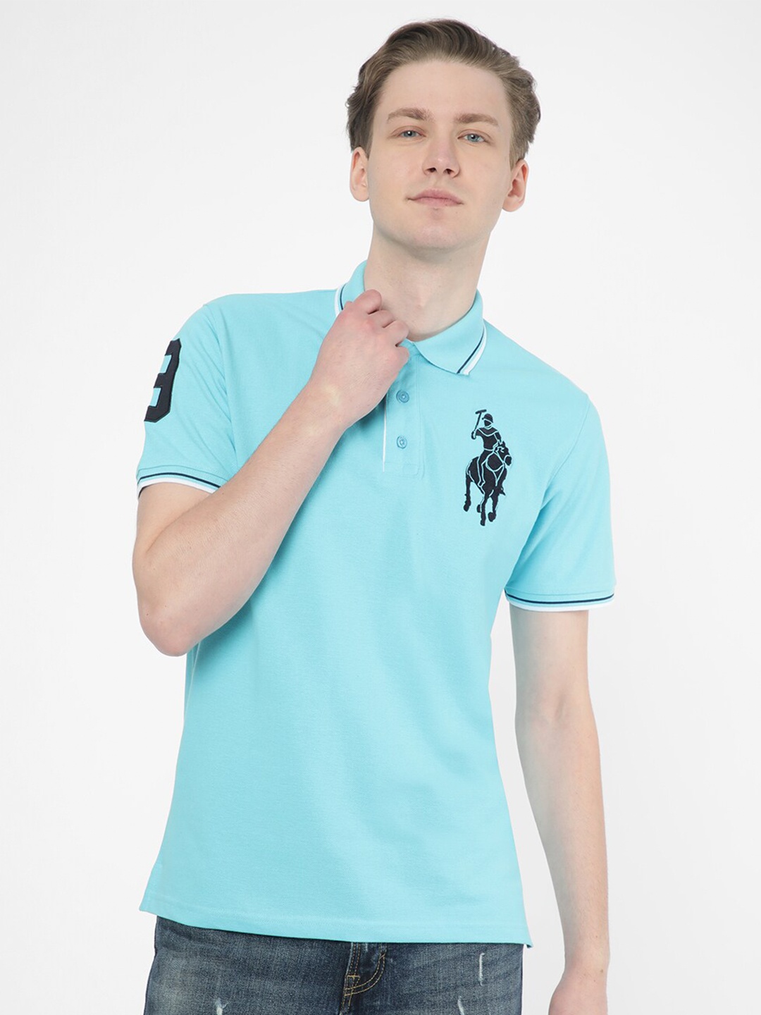 

R&B Polo Collar Cotton Relaxed Fit T-shirt, Blue