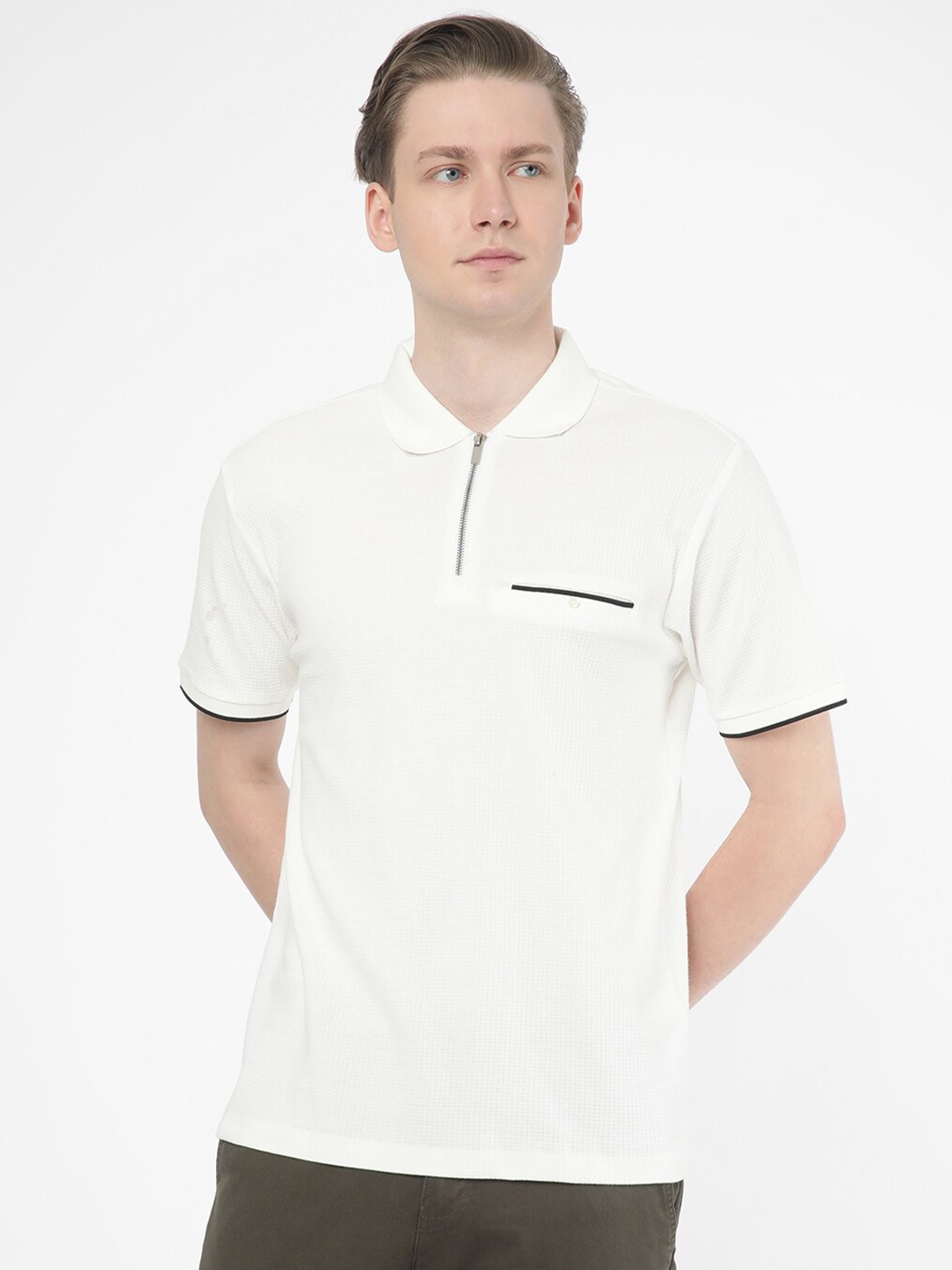 

R&B Polo Collar Cotton Relaxed Fit T-shirt, White