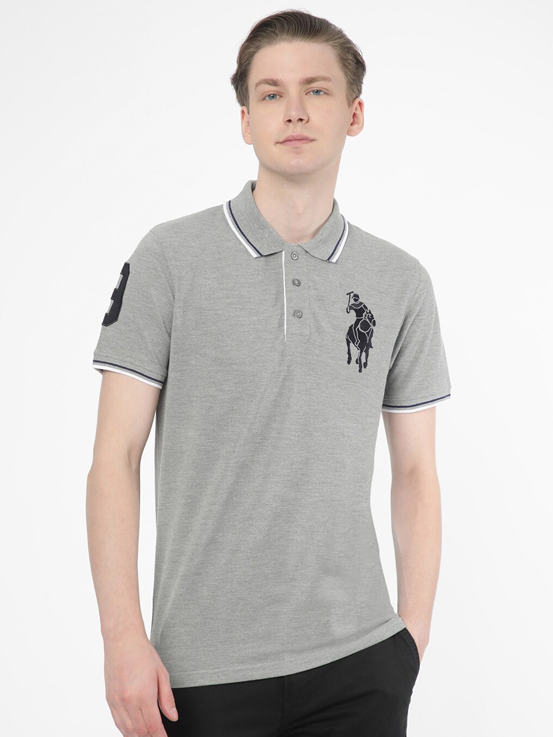 

R&B Polo Collar Cotton Relaxed Fit T-shirt, Grey