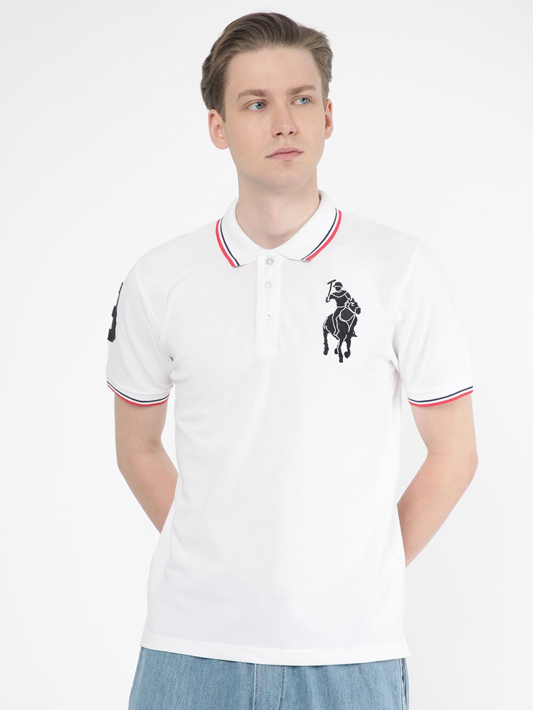 

R&B Polo Collar Cotton Relaxed Fit T-shirt, White