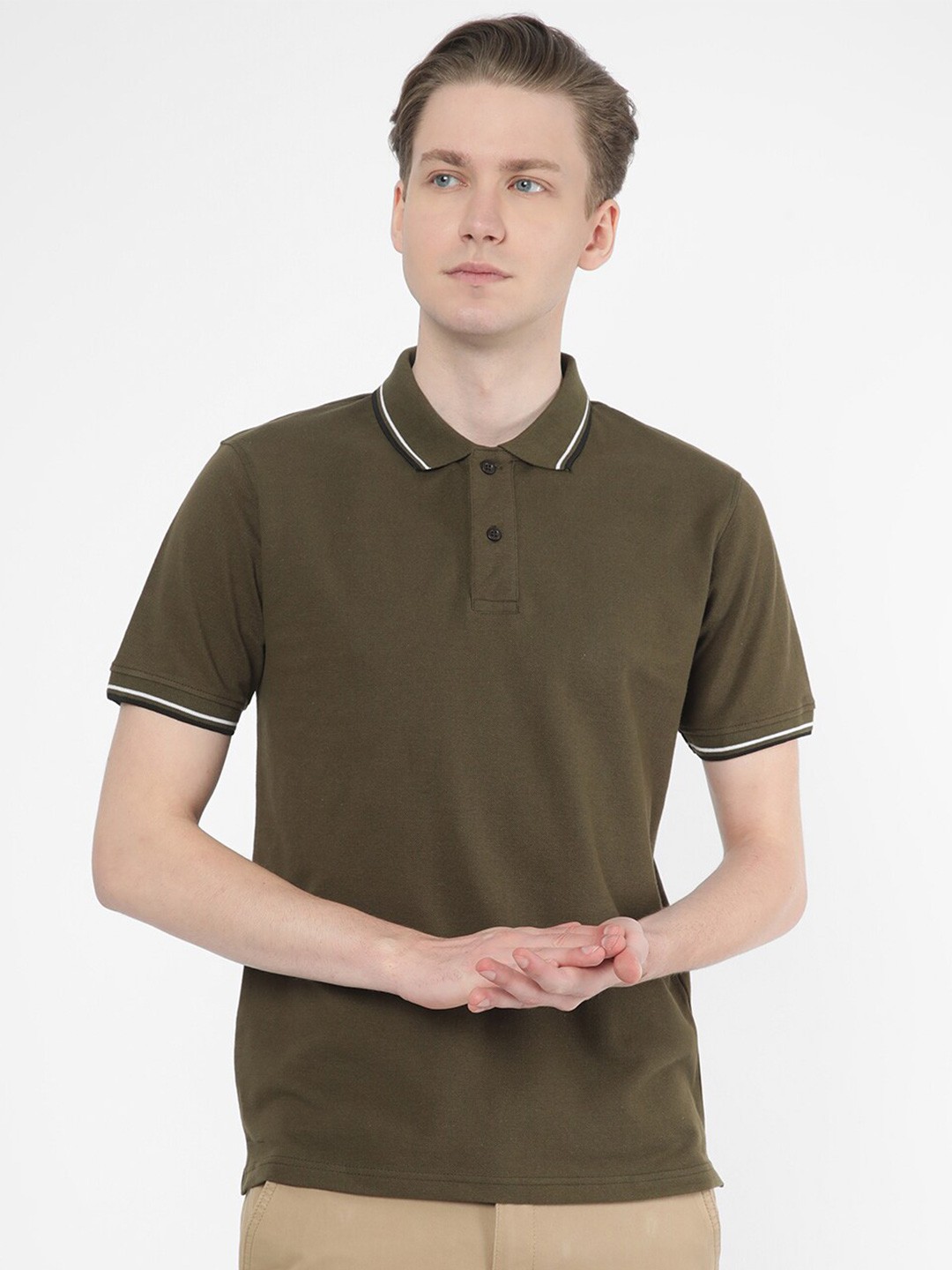 

R&B Polo Collar Cotton Relaxed Fit T-shirt, Olive