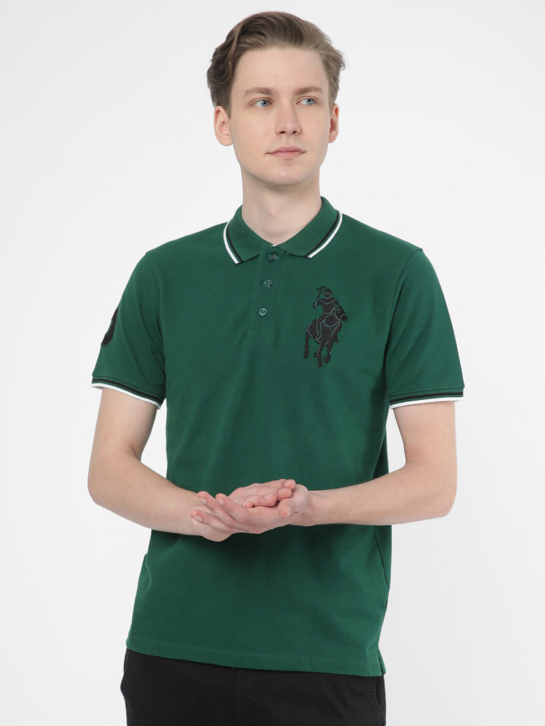 

R&B Polo Collar Cotton Relaxed Fit T-shirt, Green