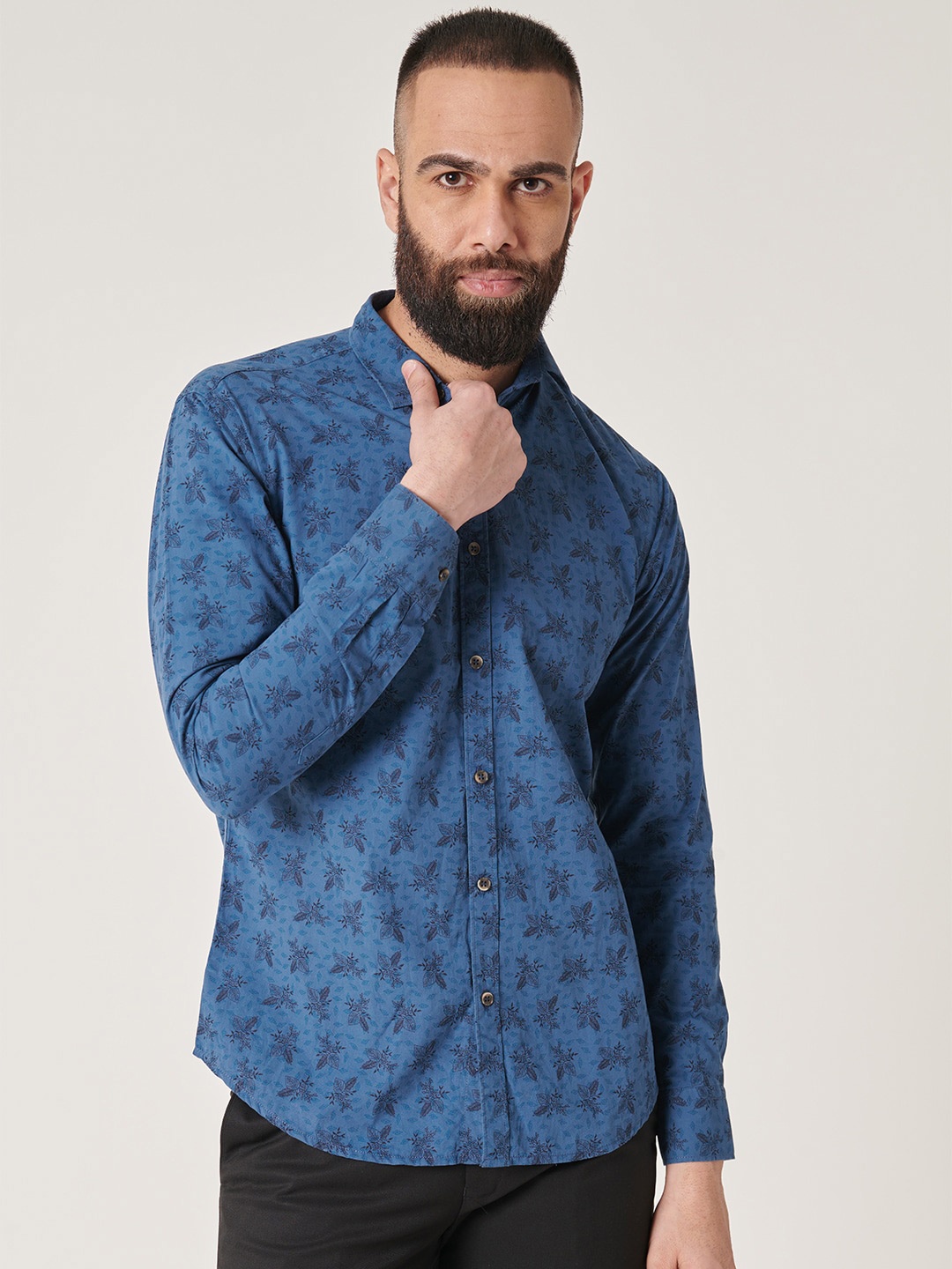 

MR BUTTON Slim Fit Floral Printed Cotton Shirt, Blue