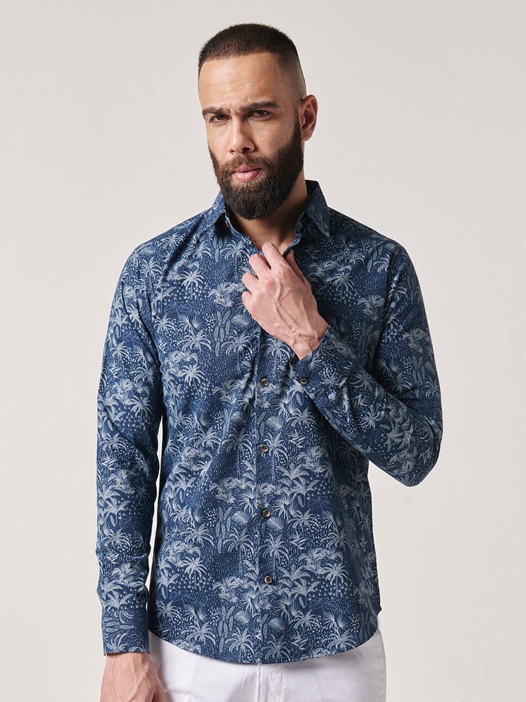 

MR BUTTON Slim Fit Floral Printed Cotton Shirt, Blue
