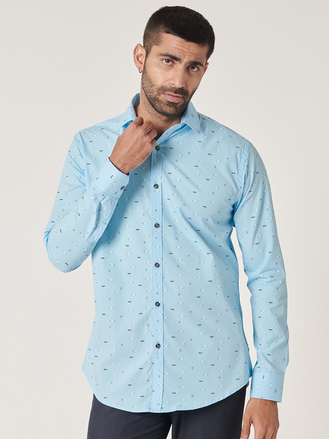 

MR BUTTON Slim Fit Conversational Printed Cotton Shirt, Blue