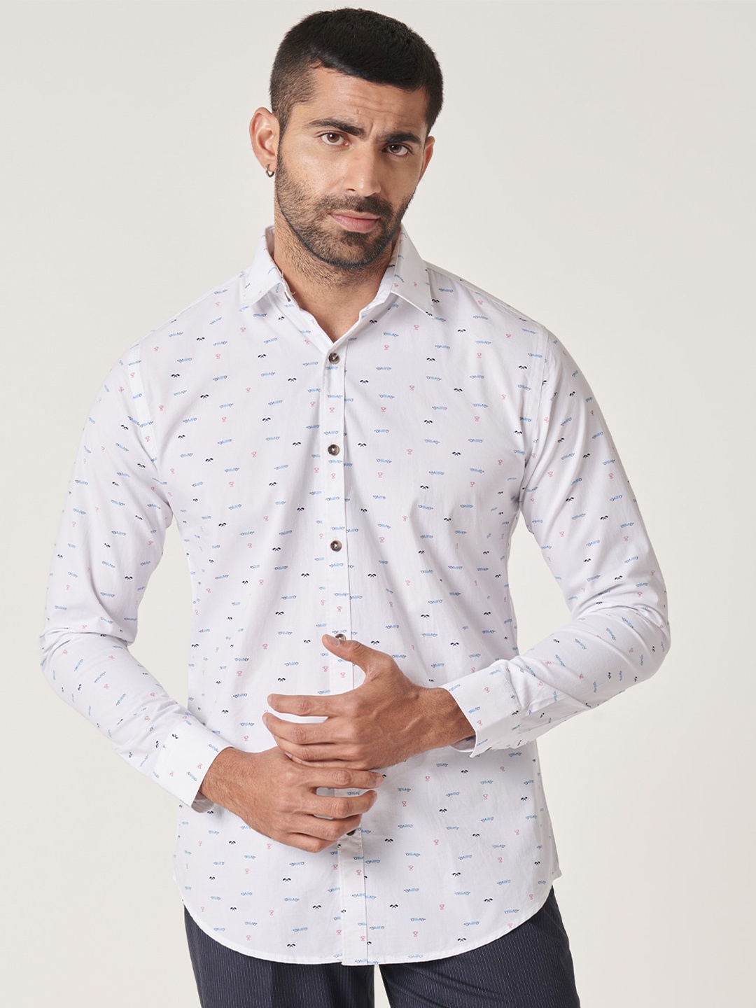 

MR BUTTON Slim Fit Conversational Printed Cotton Shirt, White