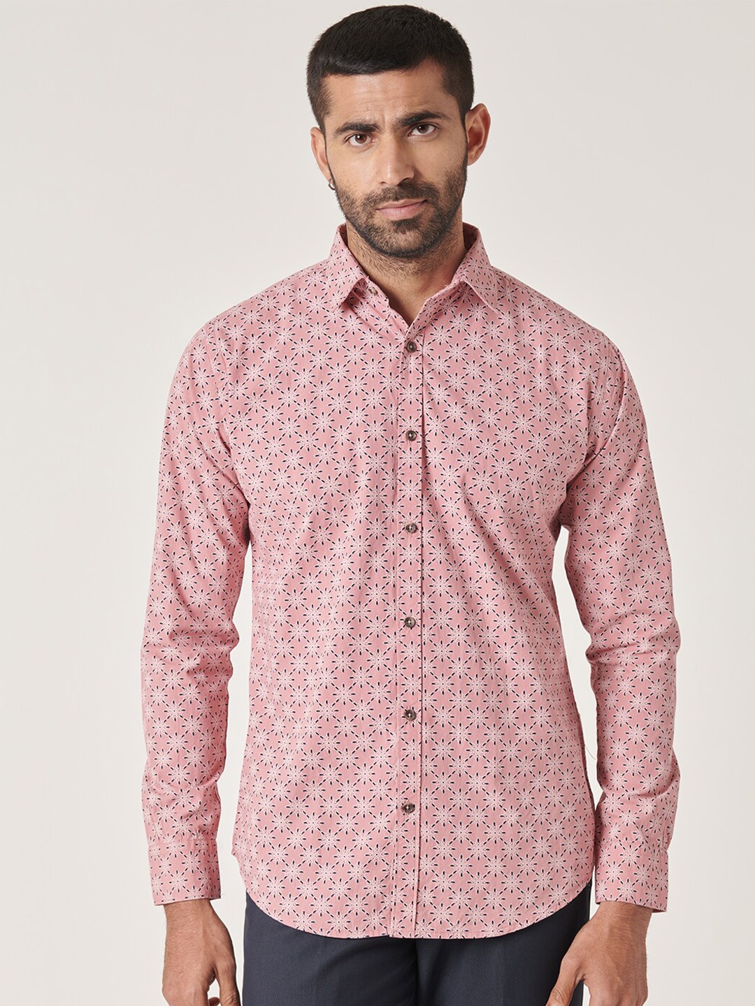 

MR BUTTON Slim Fit Floral Printed Cotton Casual Shirt, Pink