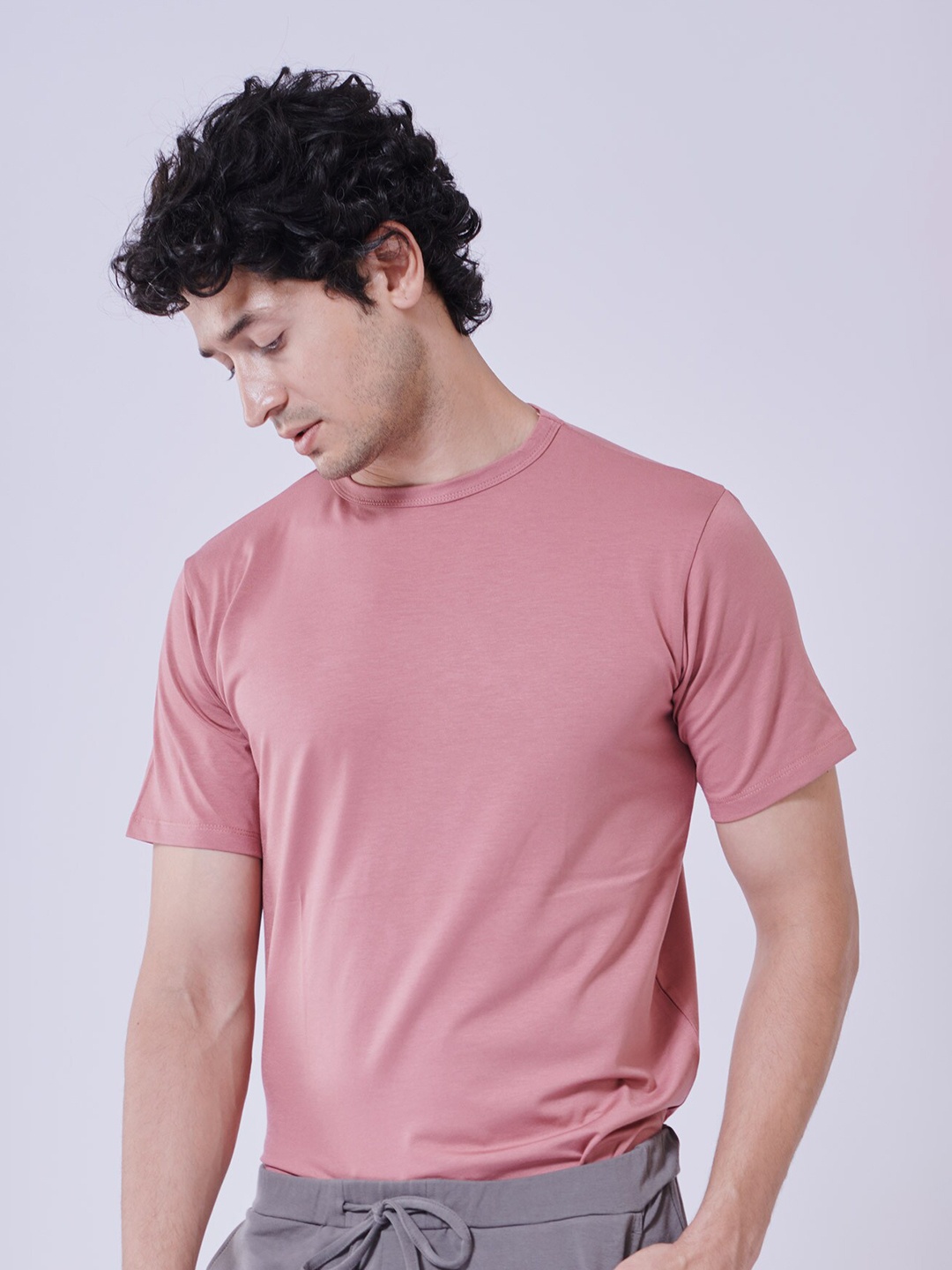 

Beyours Round Neck Half Sleeve Cotton T-shirt, Pink