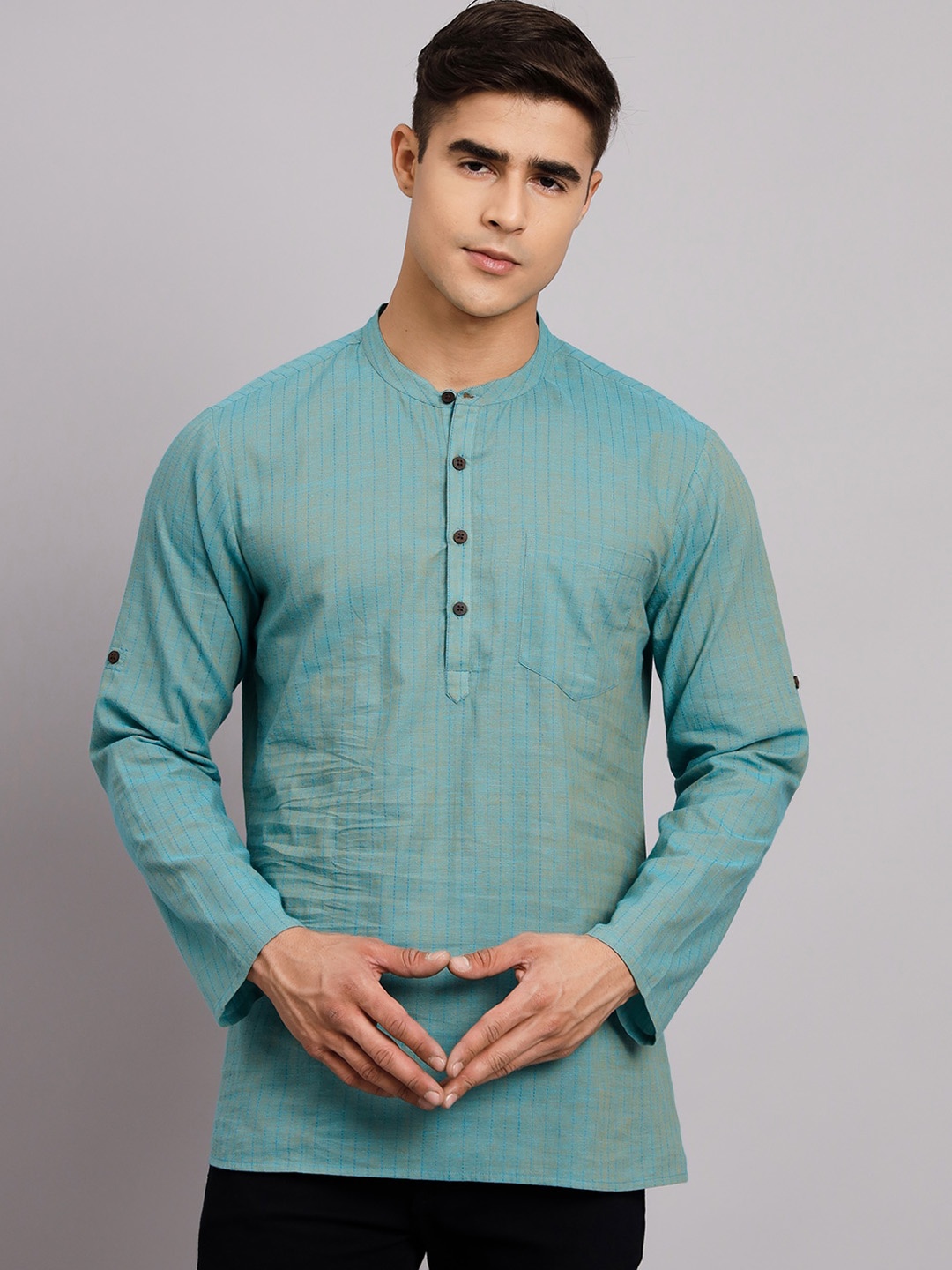 

Sutidora Striped Straight Pure Cotton Kurta, Green