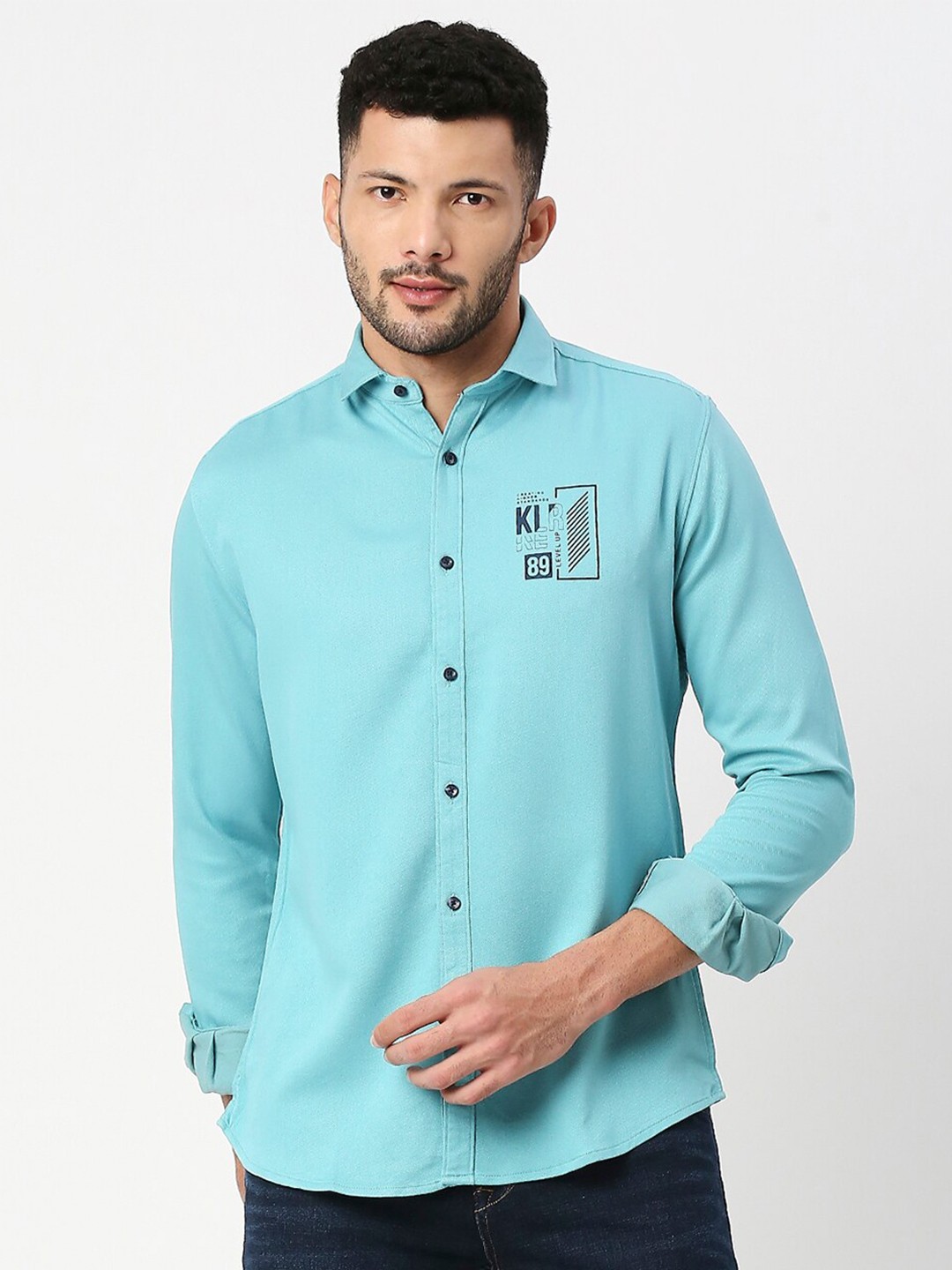 

Killer Spread Collar Opaque Casual Shirt, Green