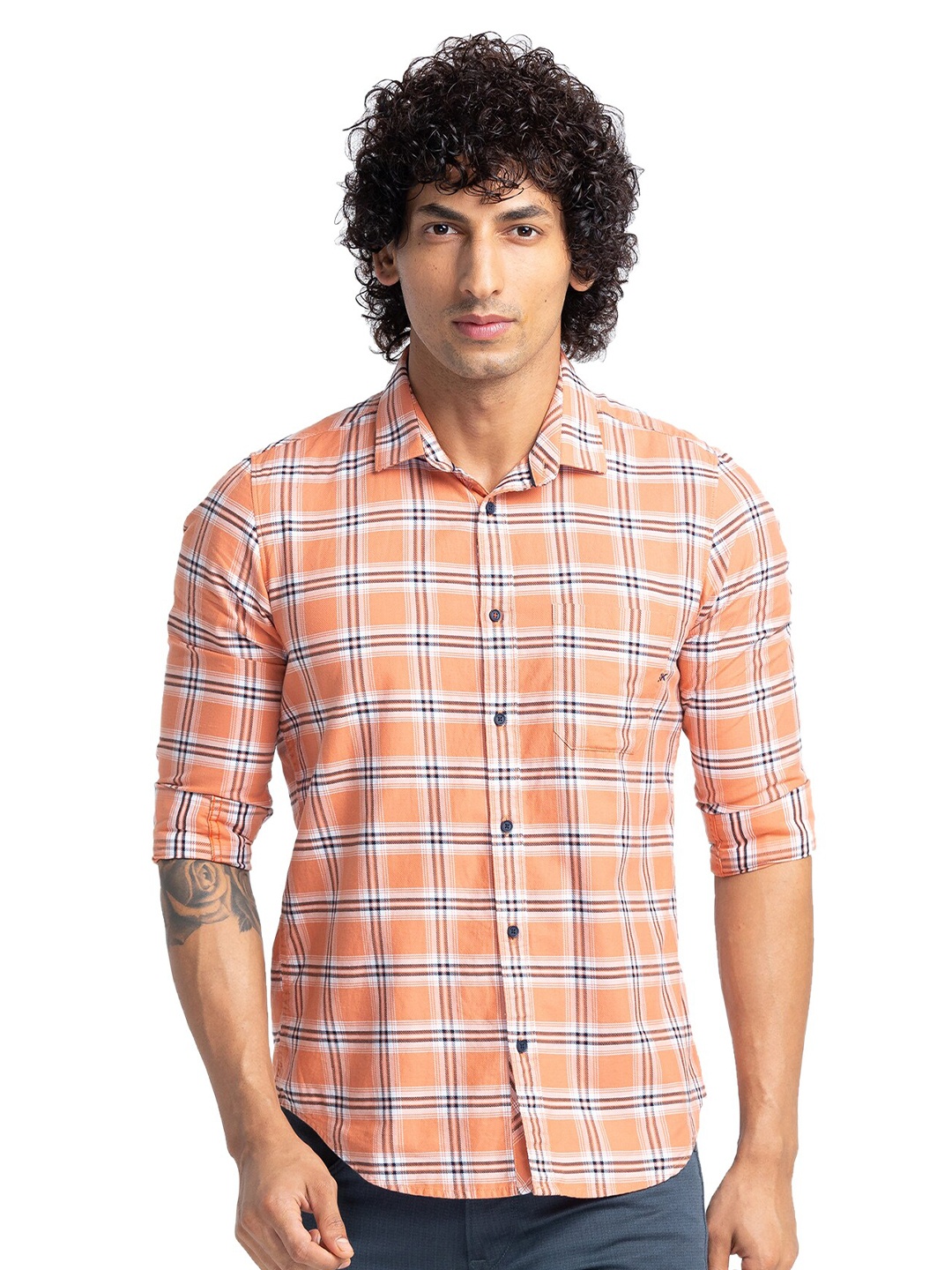 

Killer Opaque Checked Casual Shirt, Orange