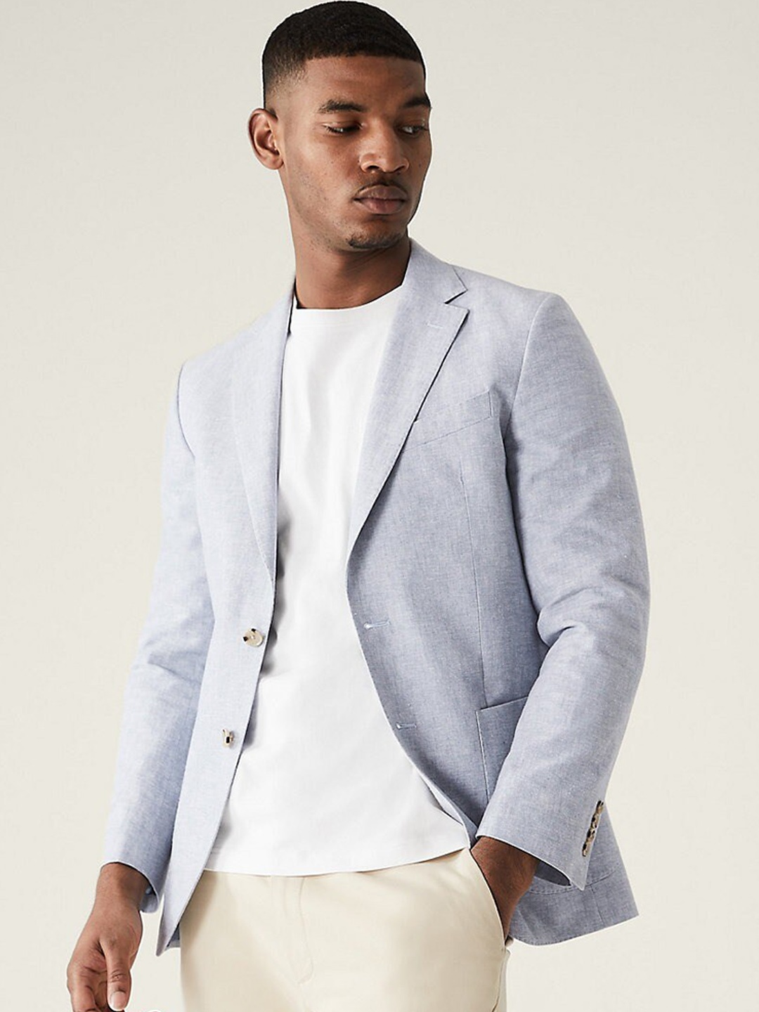 

Marks & Spencer Linen Cotton Single-Breasted Blazer, Blue