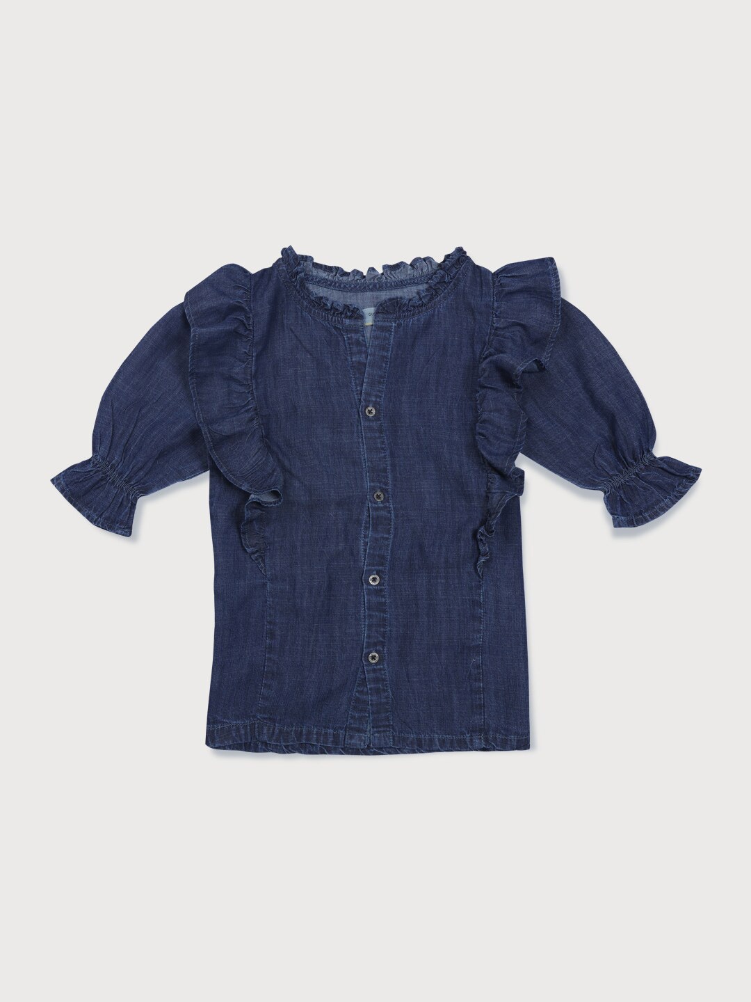 

Gini and Jony Girls Puff Sleeves Denim Top, Navy blue