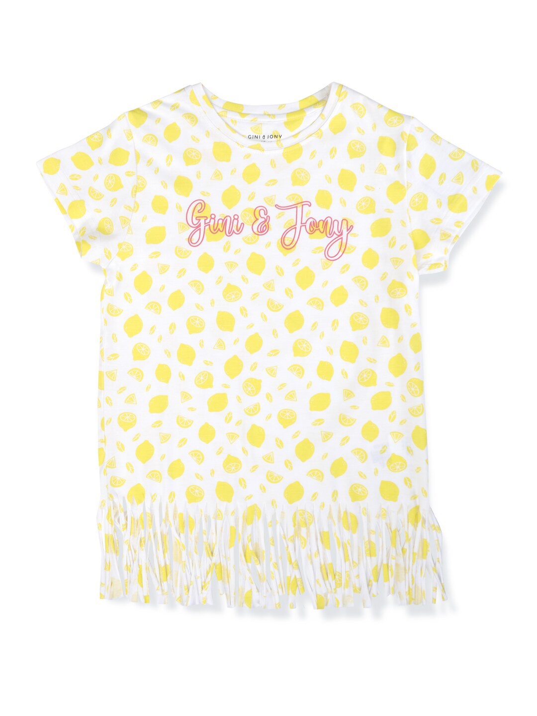 

Gini and Jony Girls Conversational Printed Cotton Top, White
