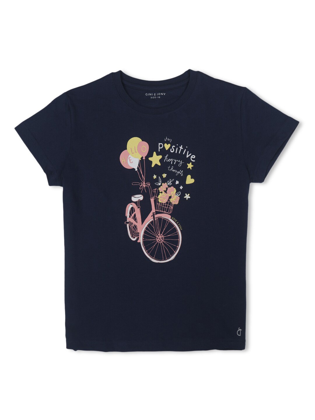 

Gini and Jony Girls Graphic Printed Cotton T-Shirt, Navy blue