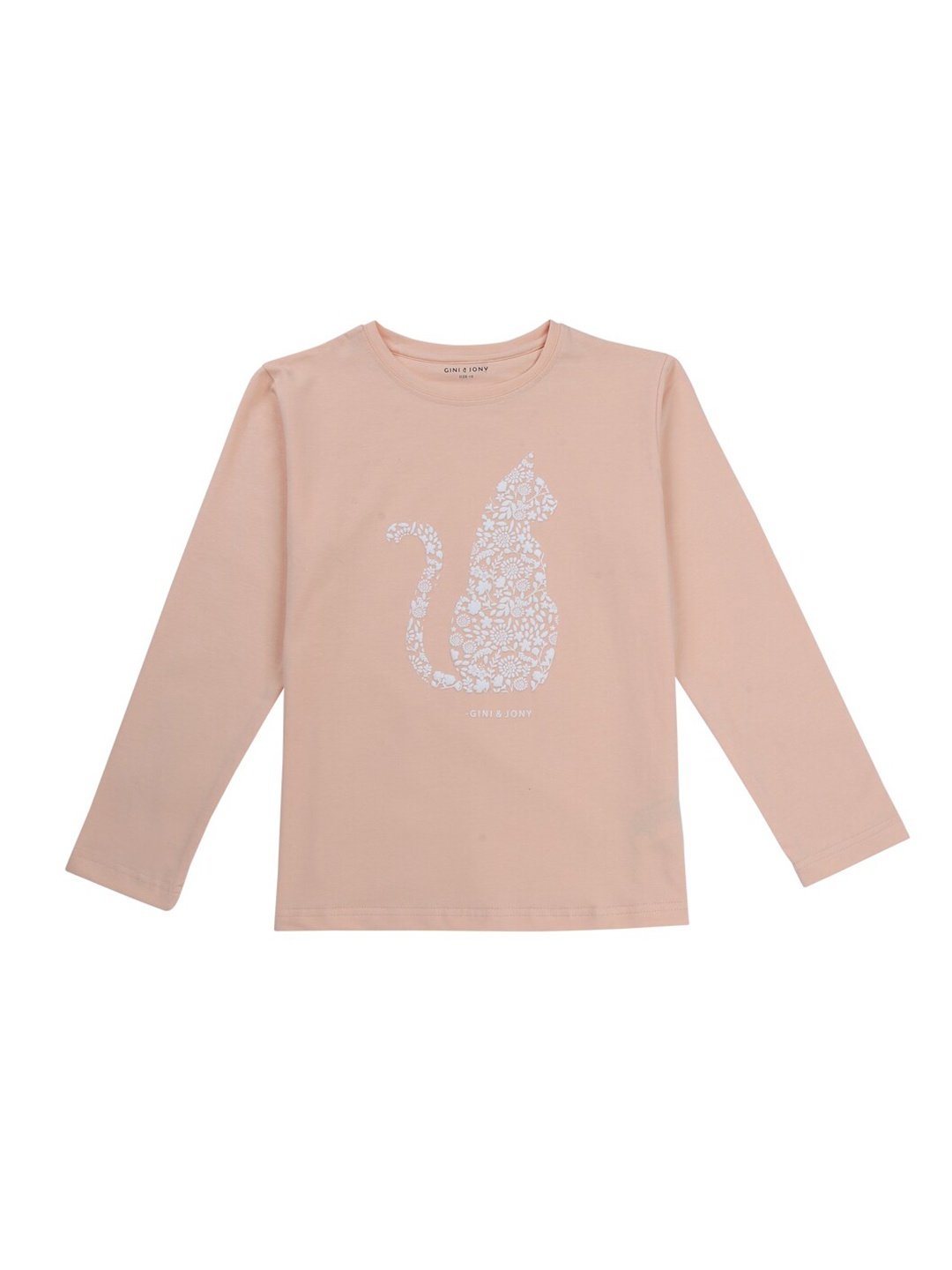 

Gini and Jony Girls Cat Printed Cotton Top, Pink