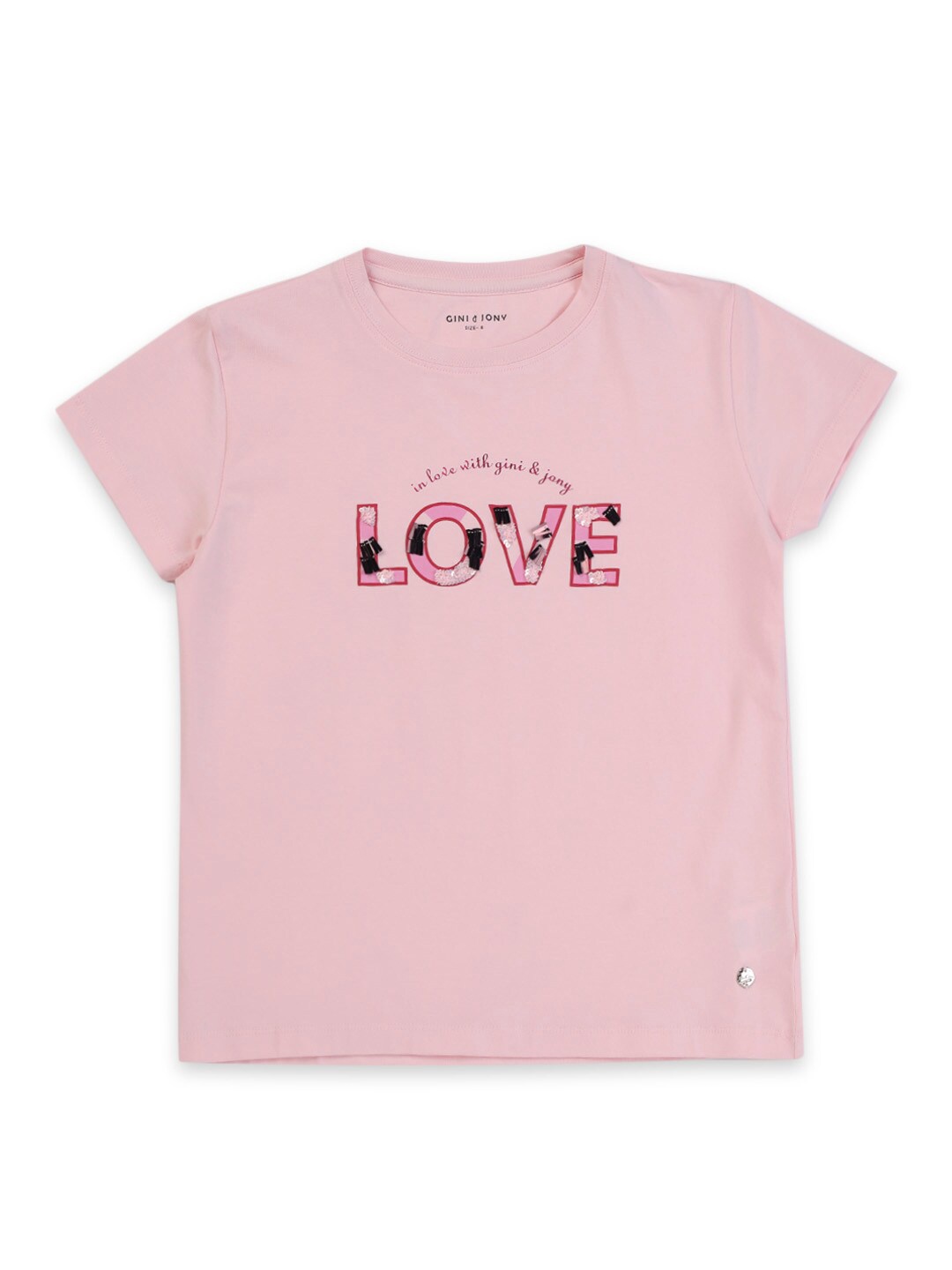 

Gini and Jony Girls Typography Printed Boxy Cotton Top, Pink