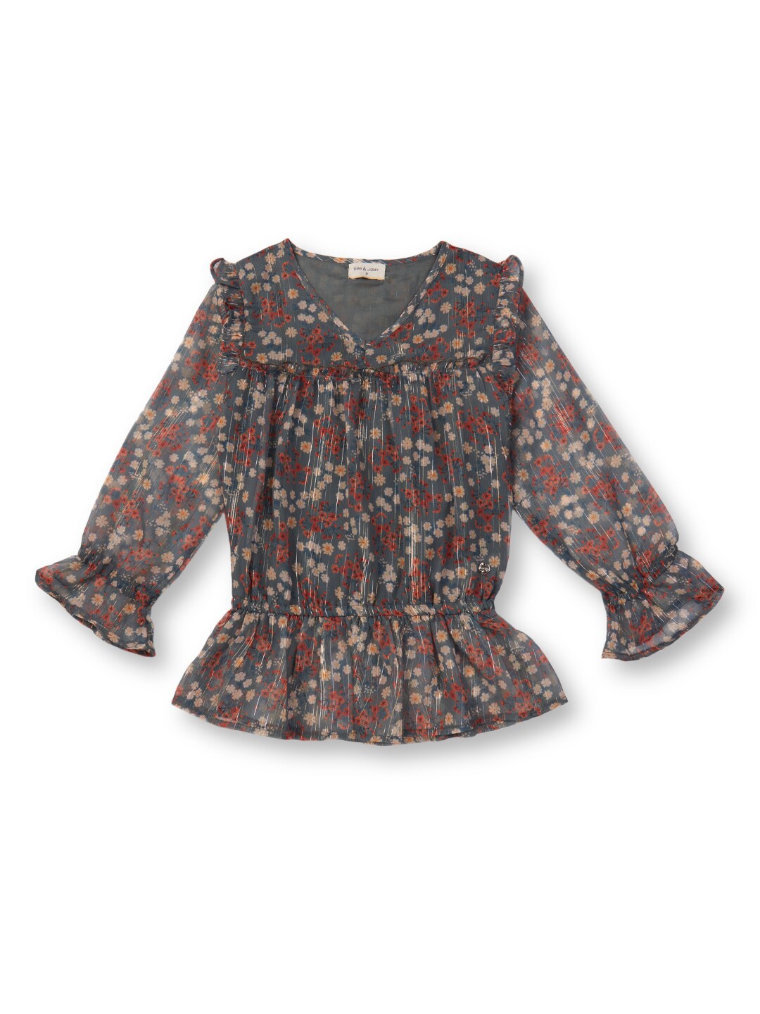 

Gini and Jony Infant Girls Floral Printed Puff Sleeves Cinched Waist Top, Green