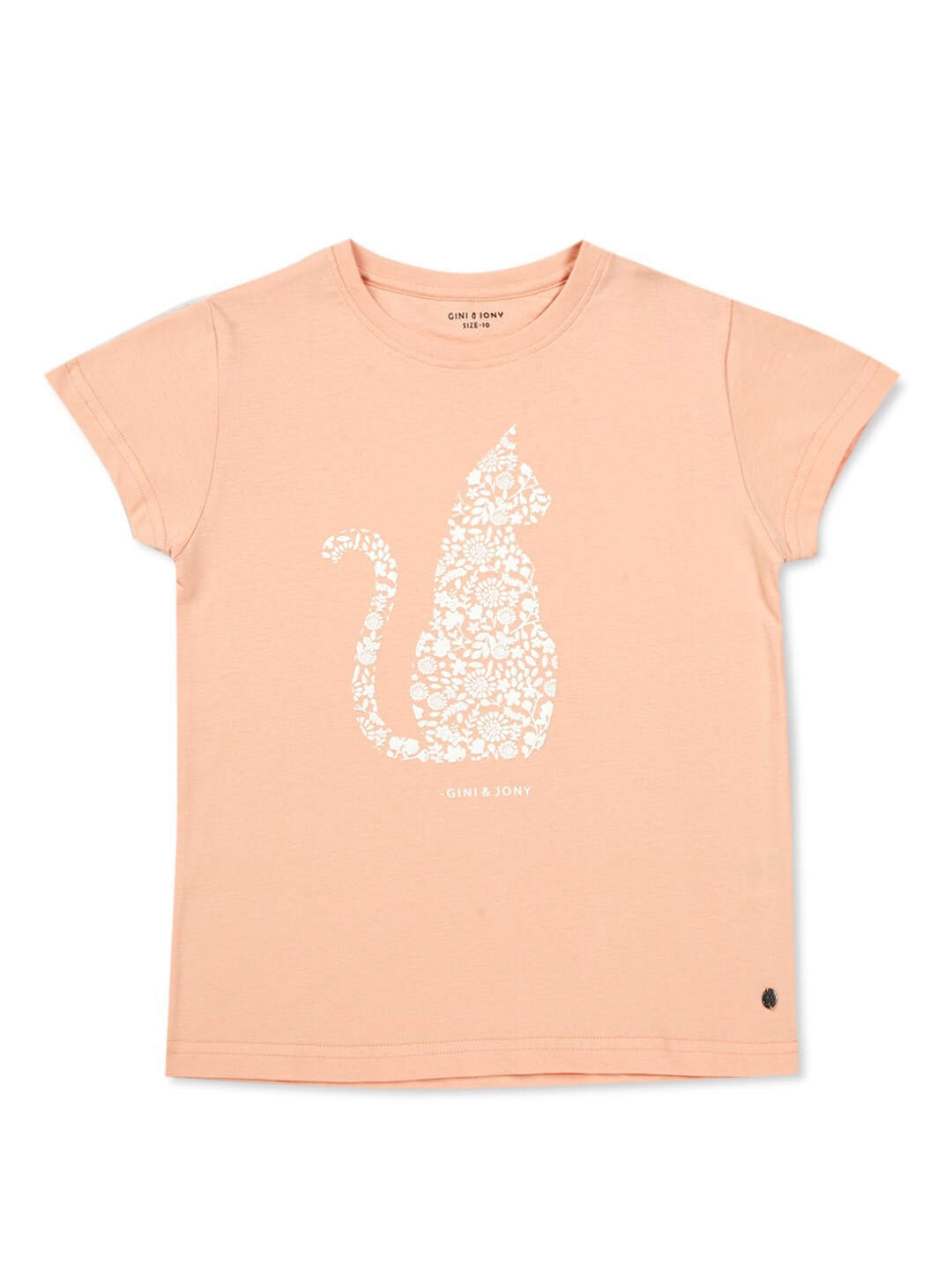 

Gini and Jony Girls Graphic Printed Cotton Knitted T-Shirt, Peach