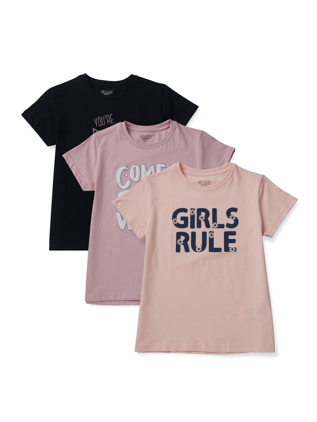

Gini and Jony Girls Pack Of 3 Printed Cotton T-shirts, Cream