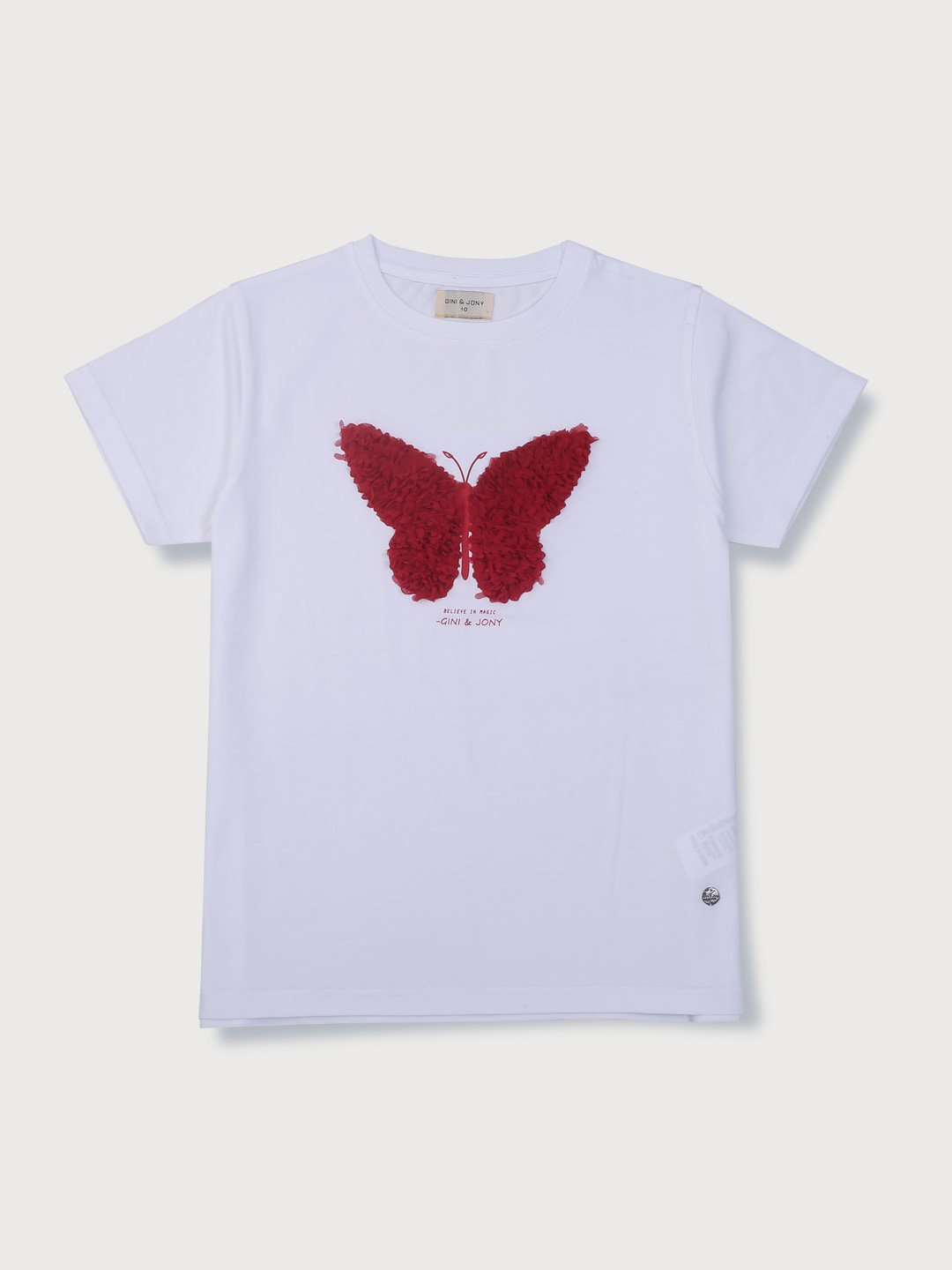 

Gini and Jony Girls Graphic Printed Cotton Knitted T-Shirt, White
