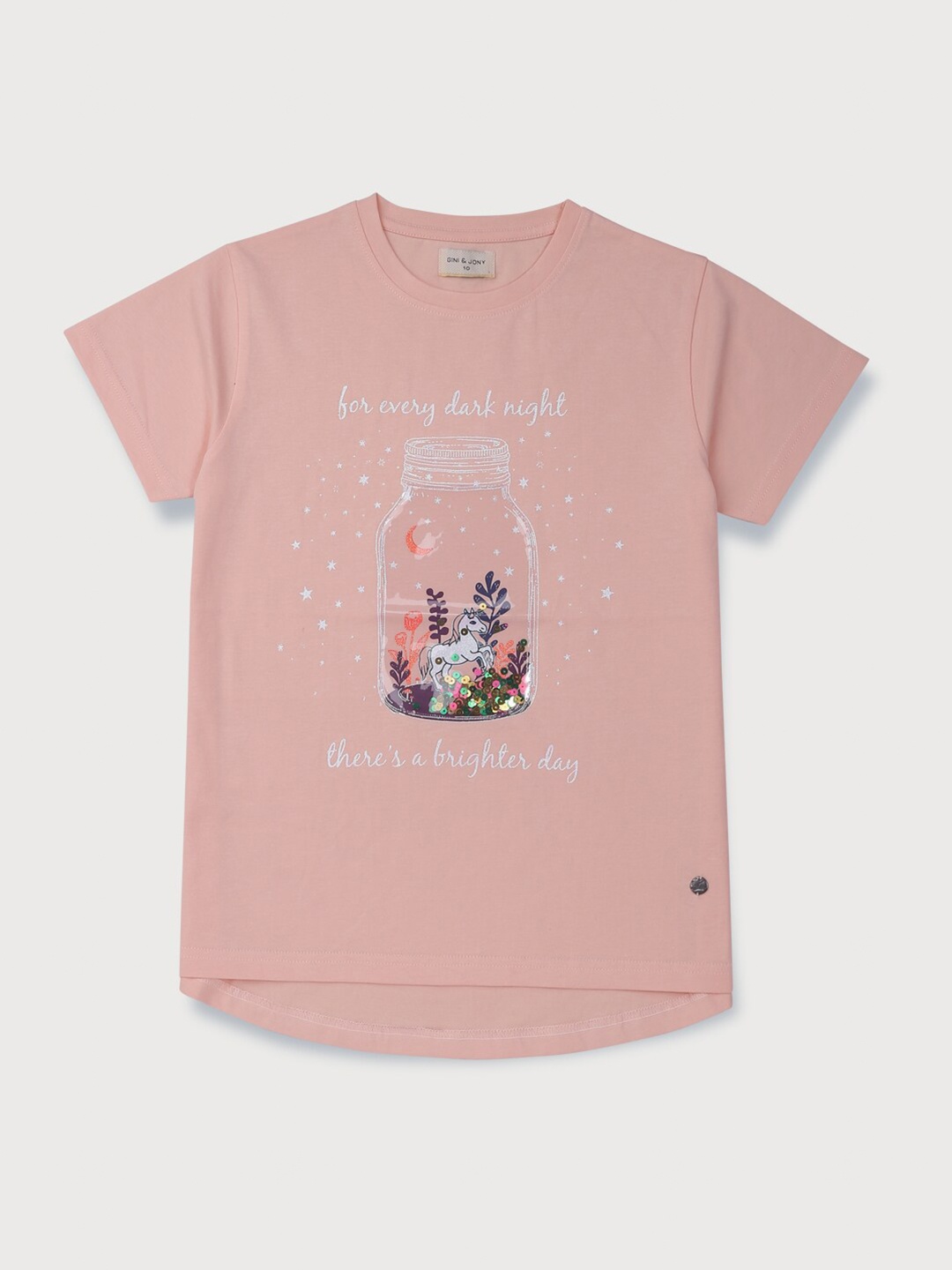 

Gini and Jony Girls Graphic Printed Cotton T-Shirt, Peach