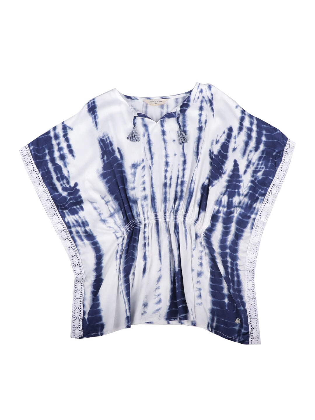 

Gini and Jony Girls Tie and Dye Batwing Sleeve Cotton Kaftan Top, White