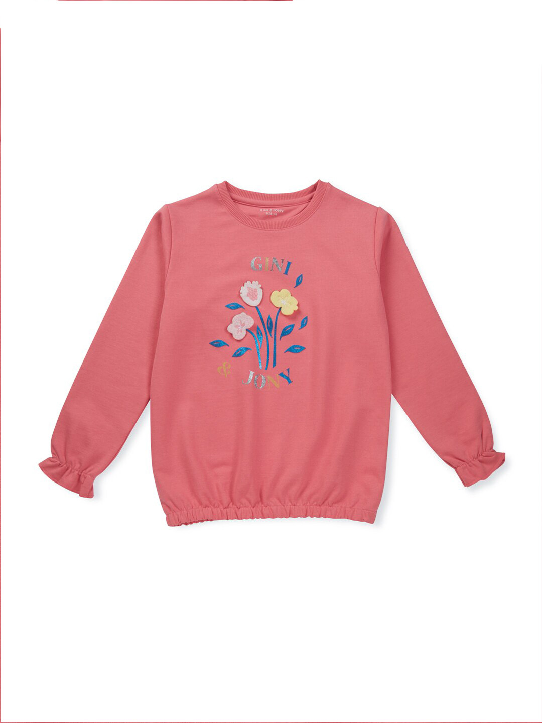 

Gini and Jony Girls Floral Printed Cotton Blouson Top, Pink