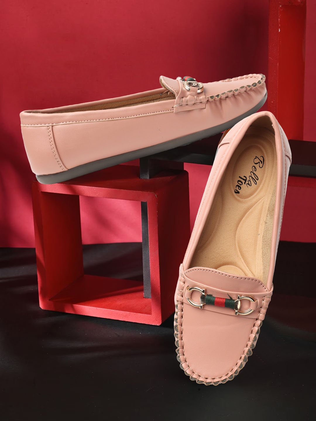 

Bella Toes Women Embellished Lightweight Memory Foam Horsebit Loafers, Pink