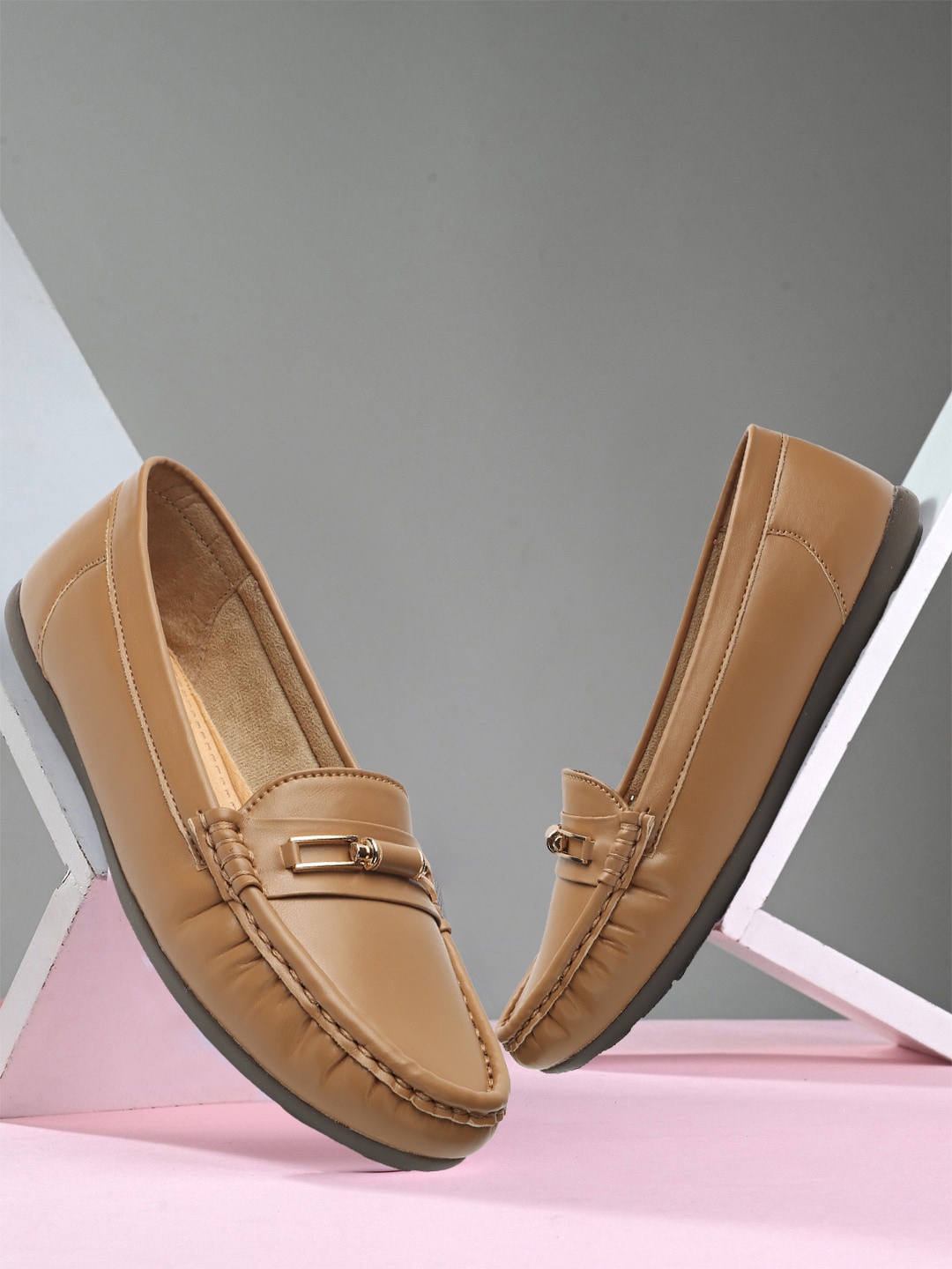 

Bella Toes Women Embellished Lightweight Memory Foam Horsebit Loafers, Beige