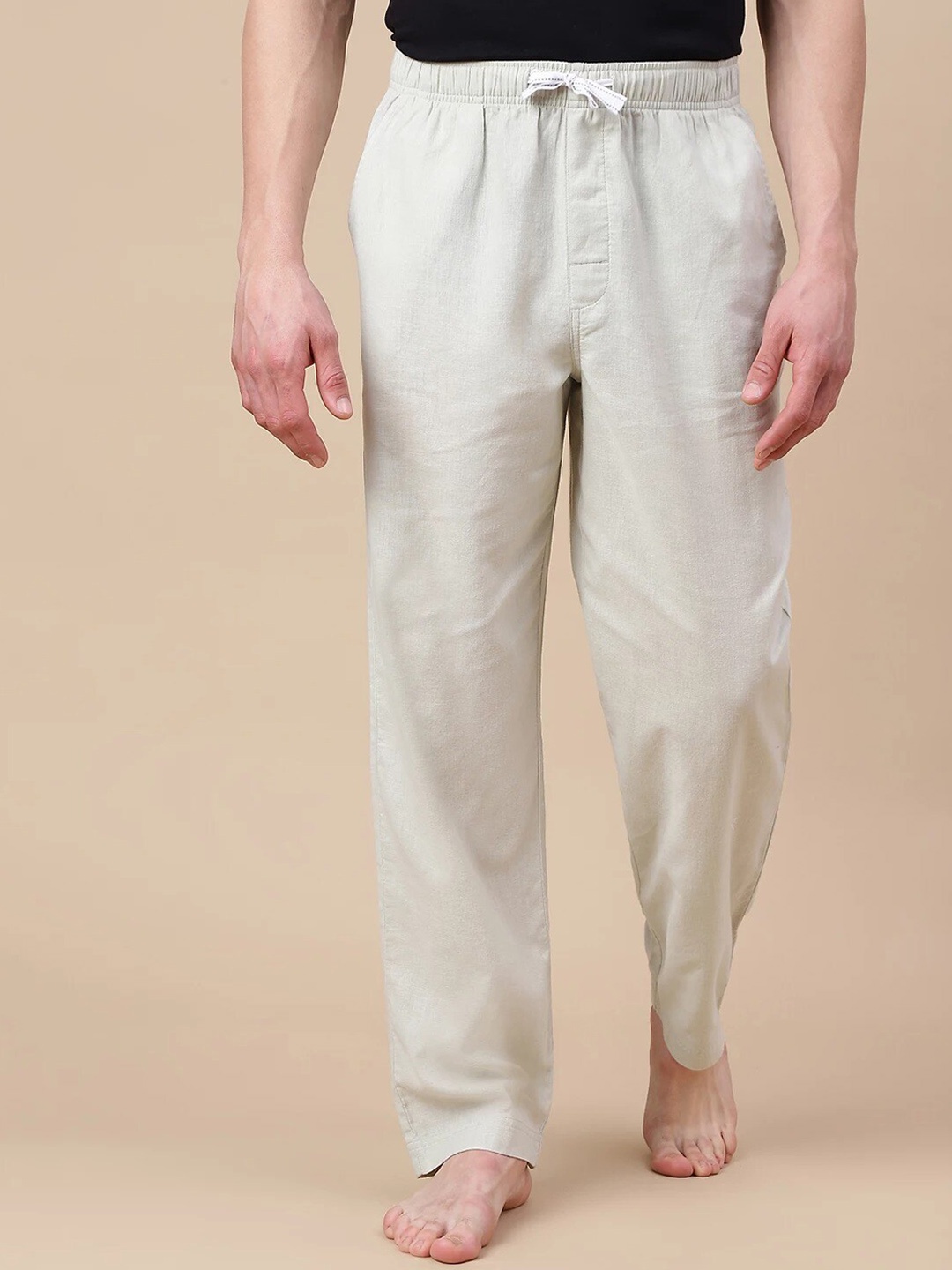 

Marks & Spencer Men Relaxed-Fit Cotton Linen Straight Leg Lounge Pants, Green