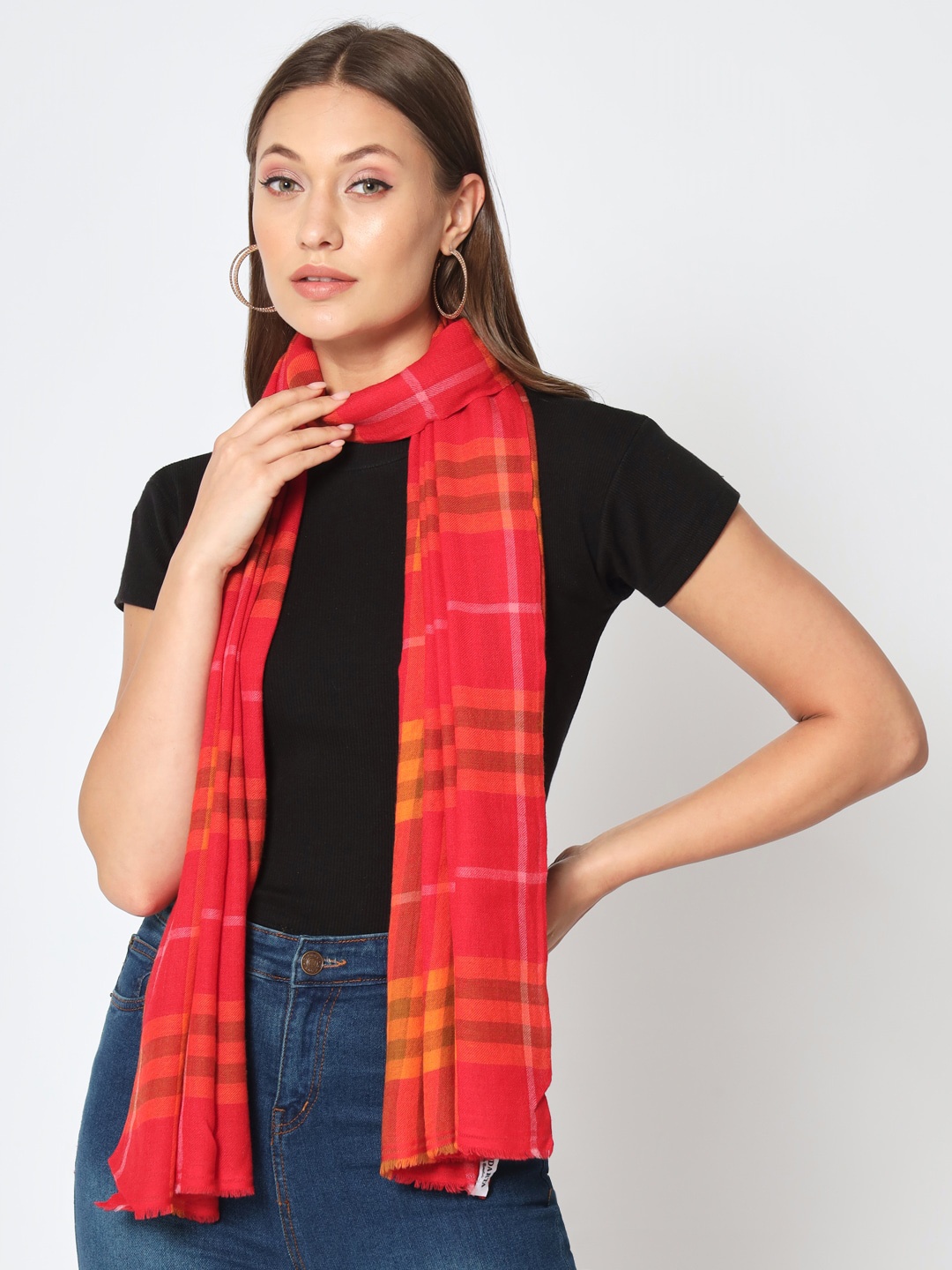 

MODARTA Women Checked Silk Pashmina Shawl, Pink