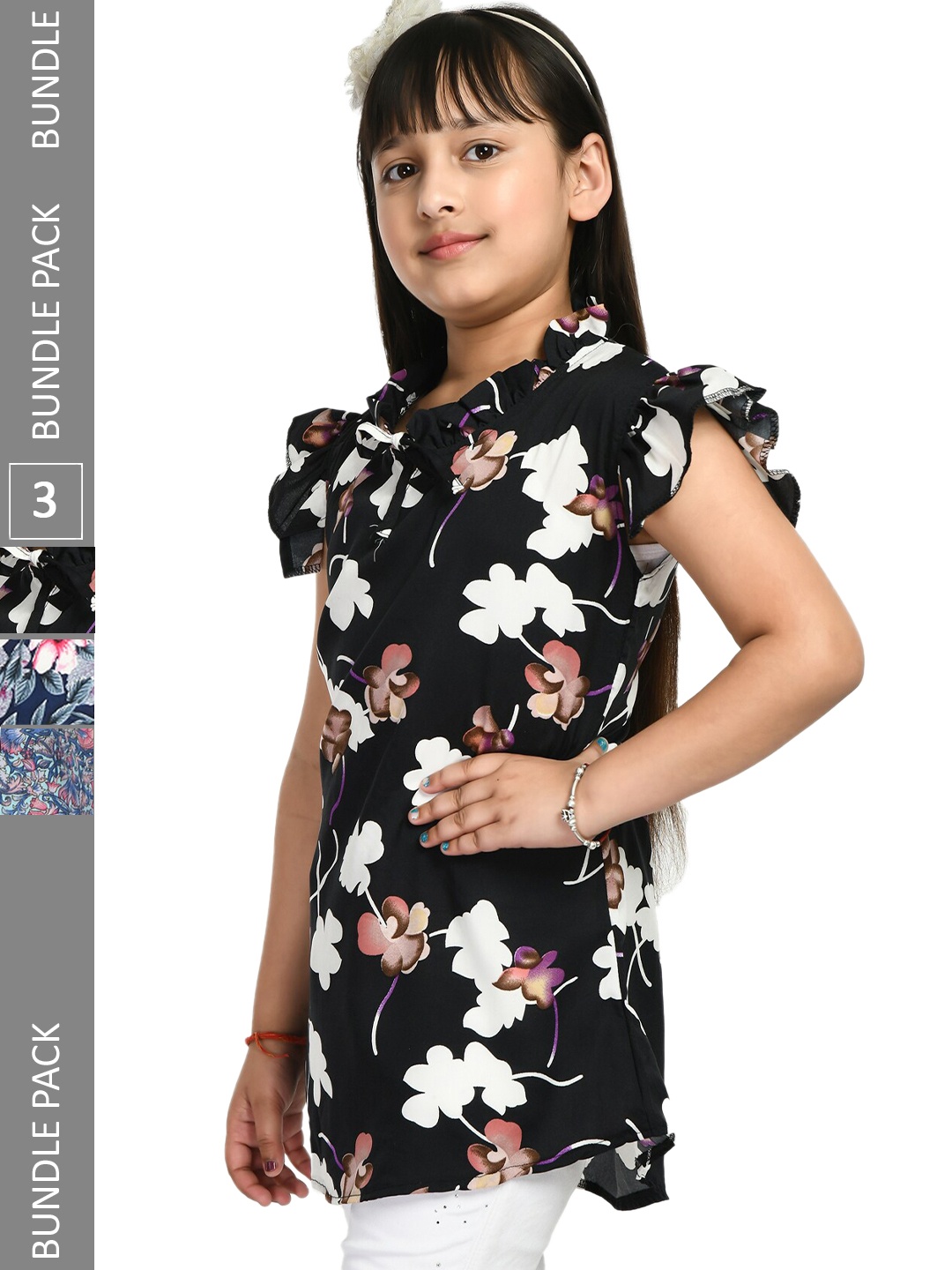 

IndiWeaves Girls Pack Of 3 Printed Longline Top, Multi