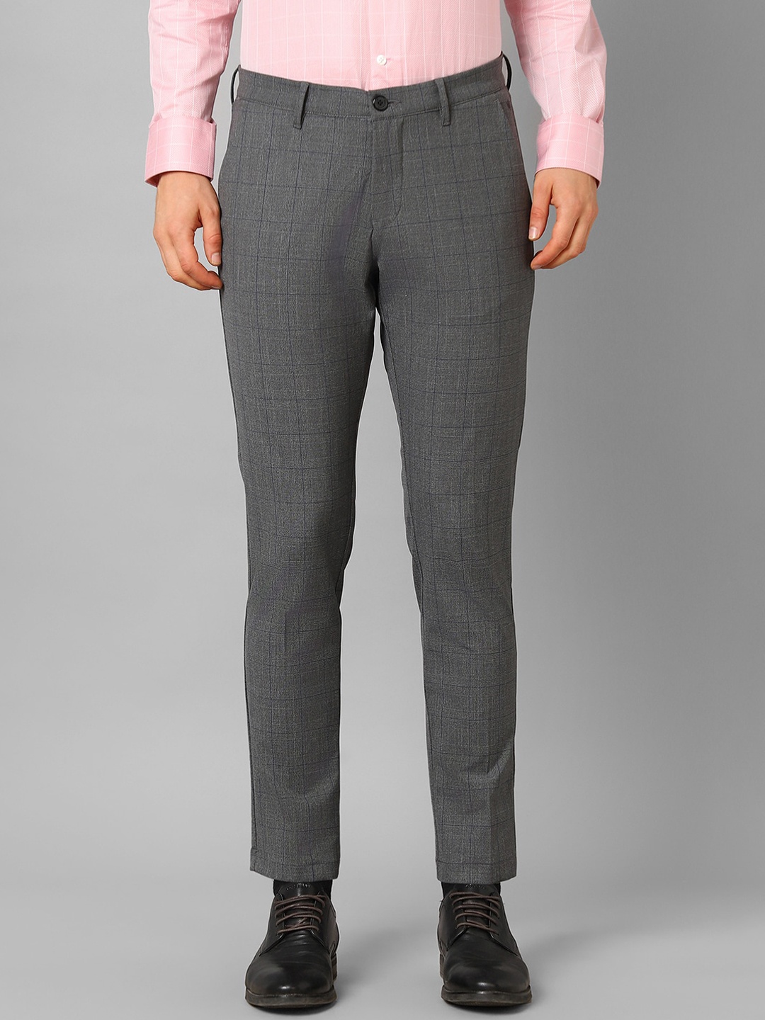 

Louis Philippe Sport Men Mid Rise Plain Checked Slim Fit Formal Trousers, Grey