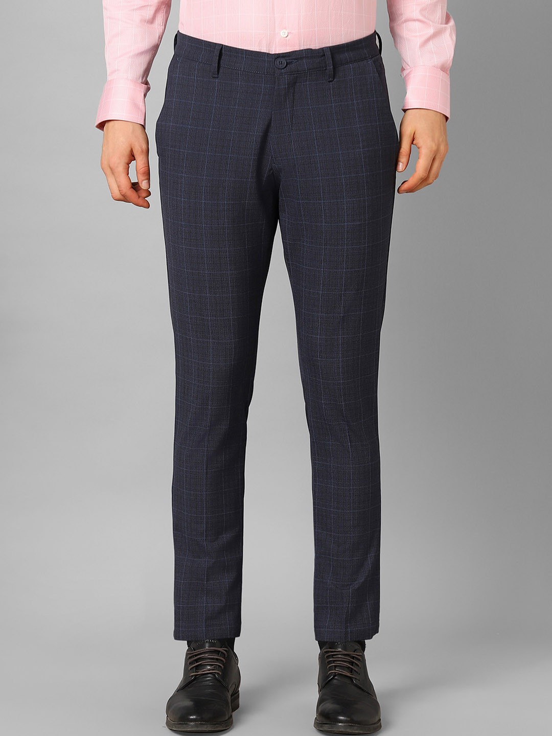 

Louis Philippe Sport Men Checked Slim Fit Formal Trousers, Navy blue