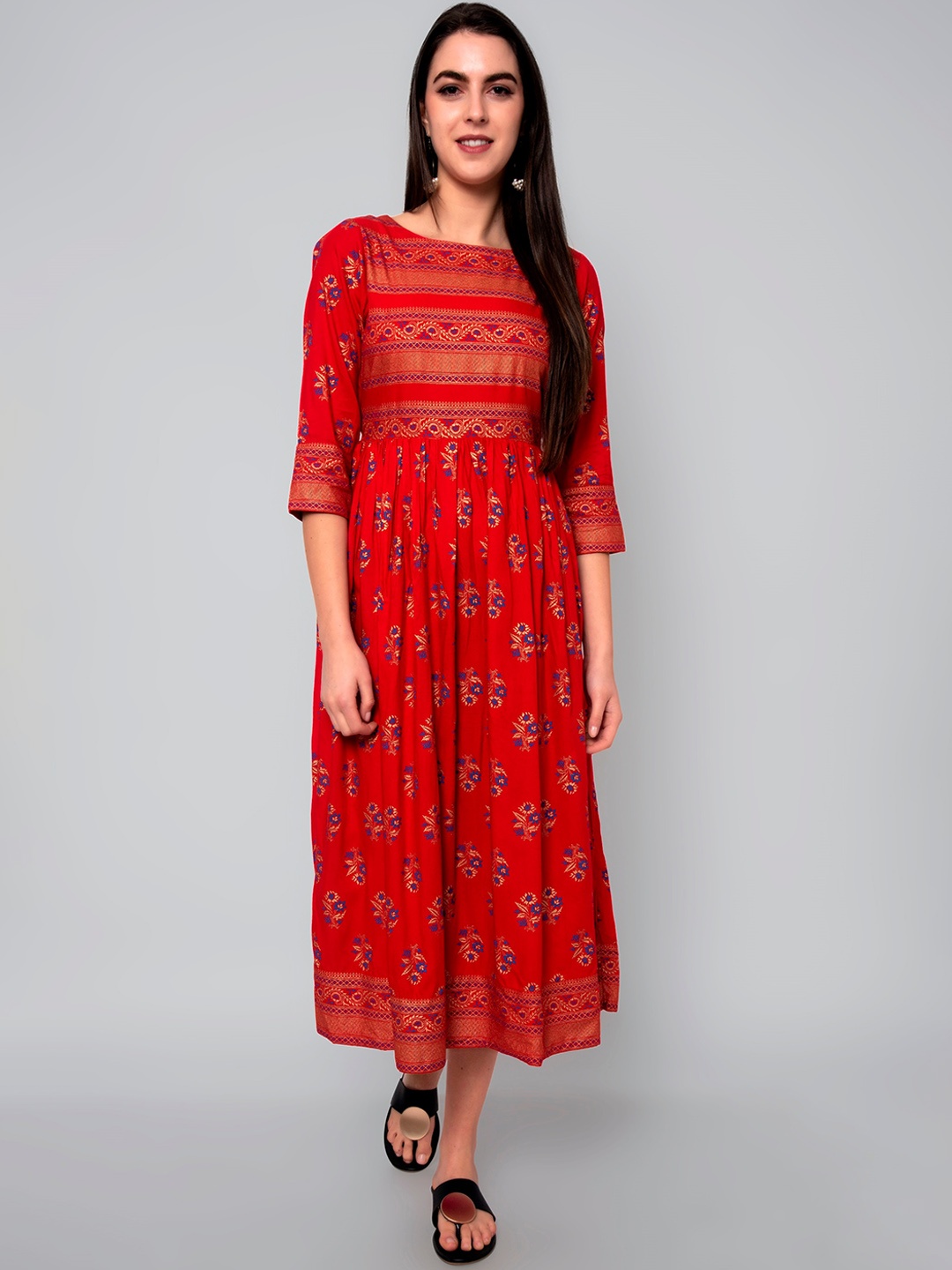 

Mollar Ethnic Motifs Printed Anarkali Kurta, Red