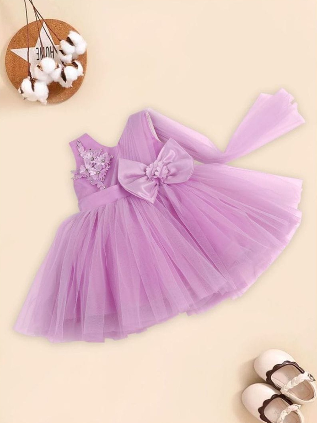 

MeeMee Girls Embellished Bow Detailed Fit & Flare Tulle Party Dress, Lavender