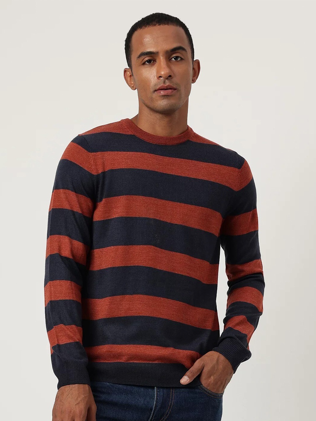 

Marks & Spencer Men Striped Acrylic Pullover Sweaters, Orange