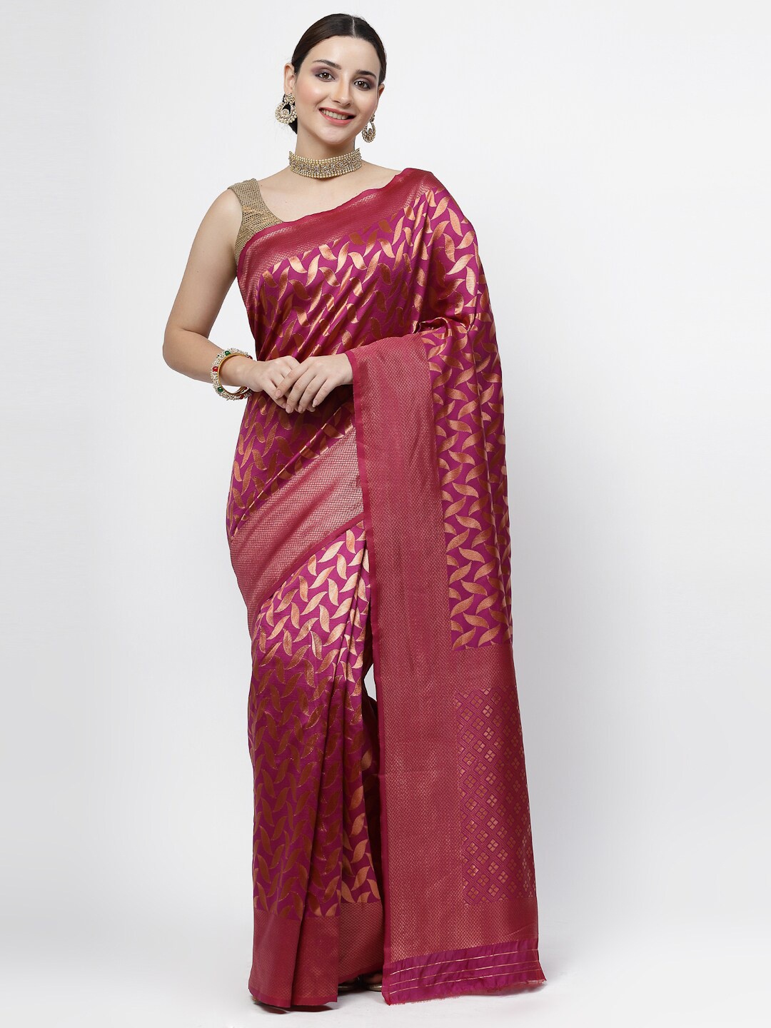 

KALINI Ethnic Motifs Woven Design Zari Banarasi Saree, Pink