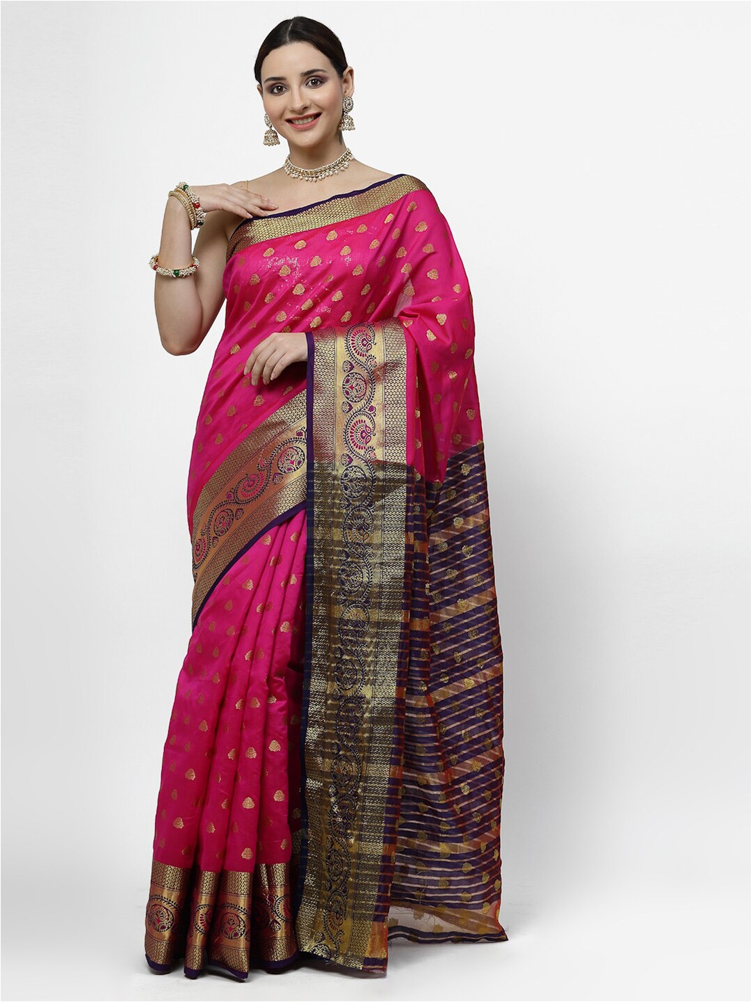 

KALINI Ethnic Motifs Woven Design Zari Banarasi Saree, Pink