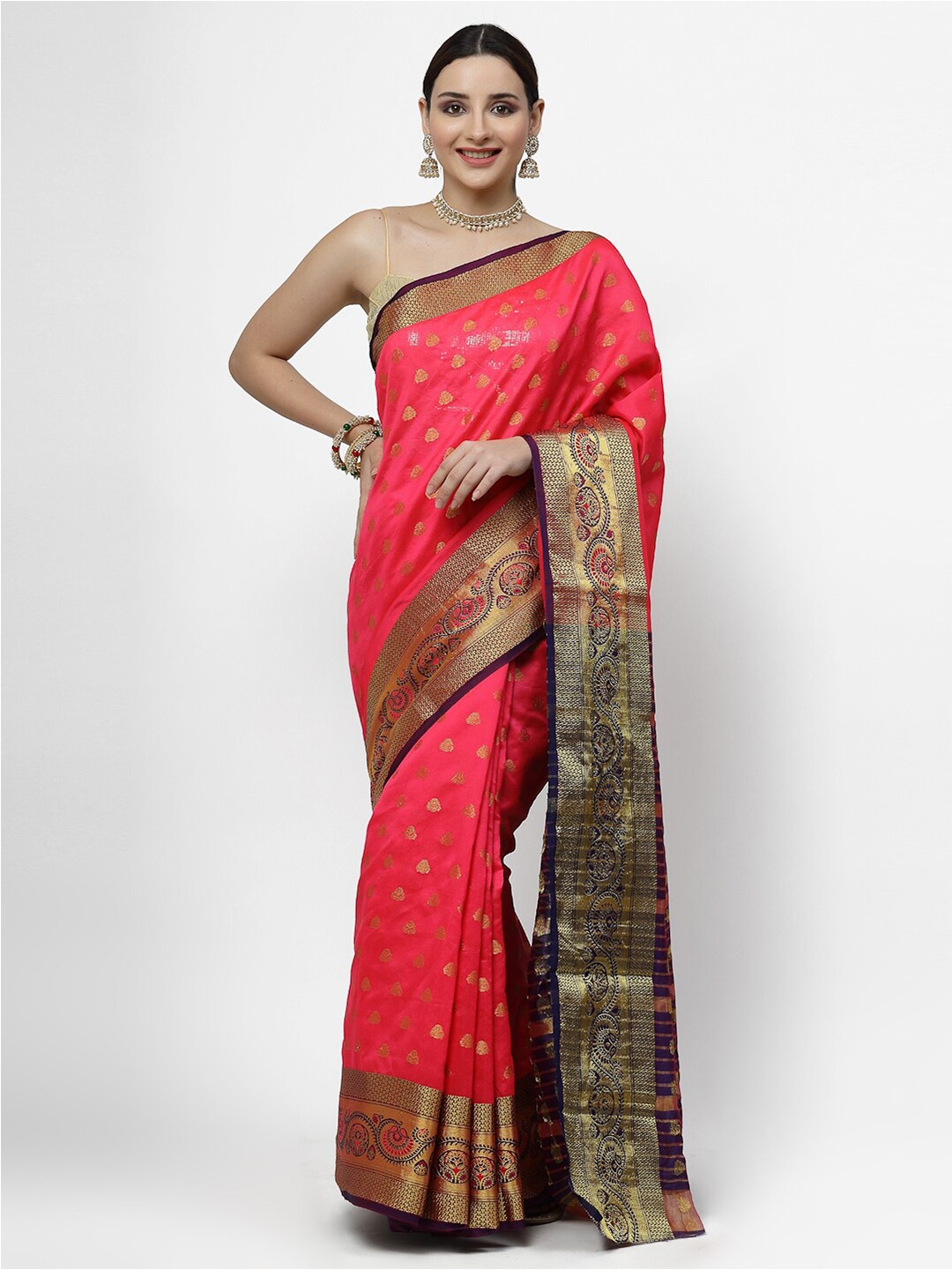 

KALINI Ethnic Motifs Woven Design Zari Banarasi Saree, Red