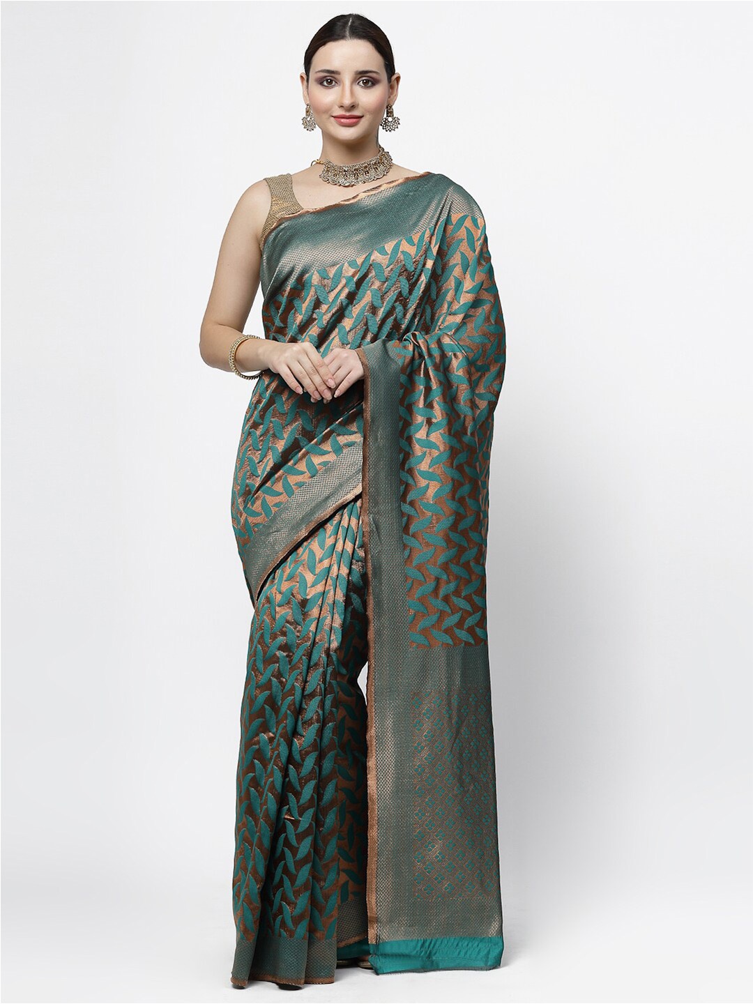 

KALINI Floral Woven Design Zari Banarasi Saree, Green