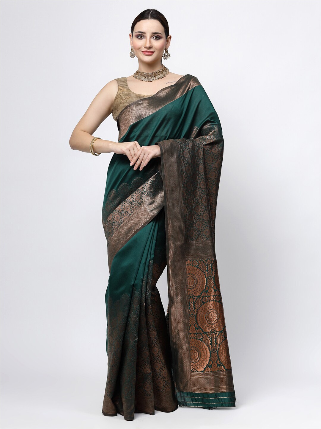 

KALINI Ethnic Motif Woven Design Zari Banarasi Saree, Green