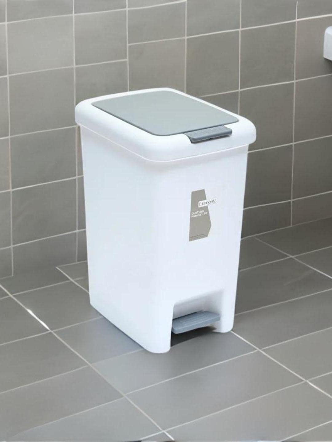 

Athome by Nilkamal White & Grey Pedal Press Bin - 8 Ltr
