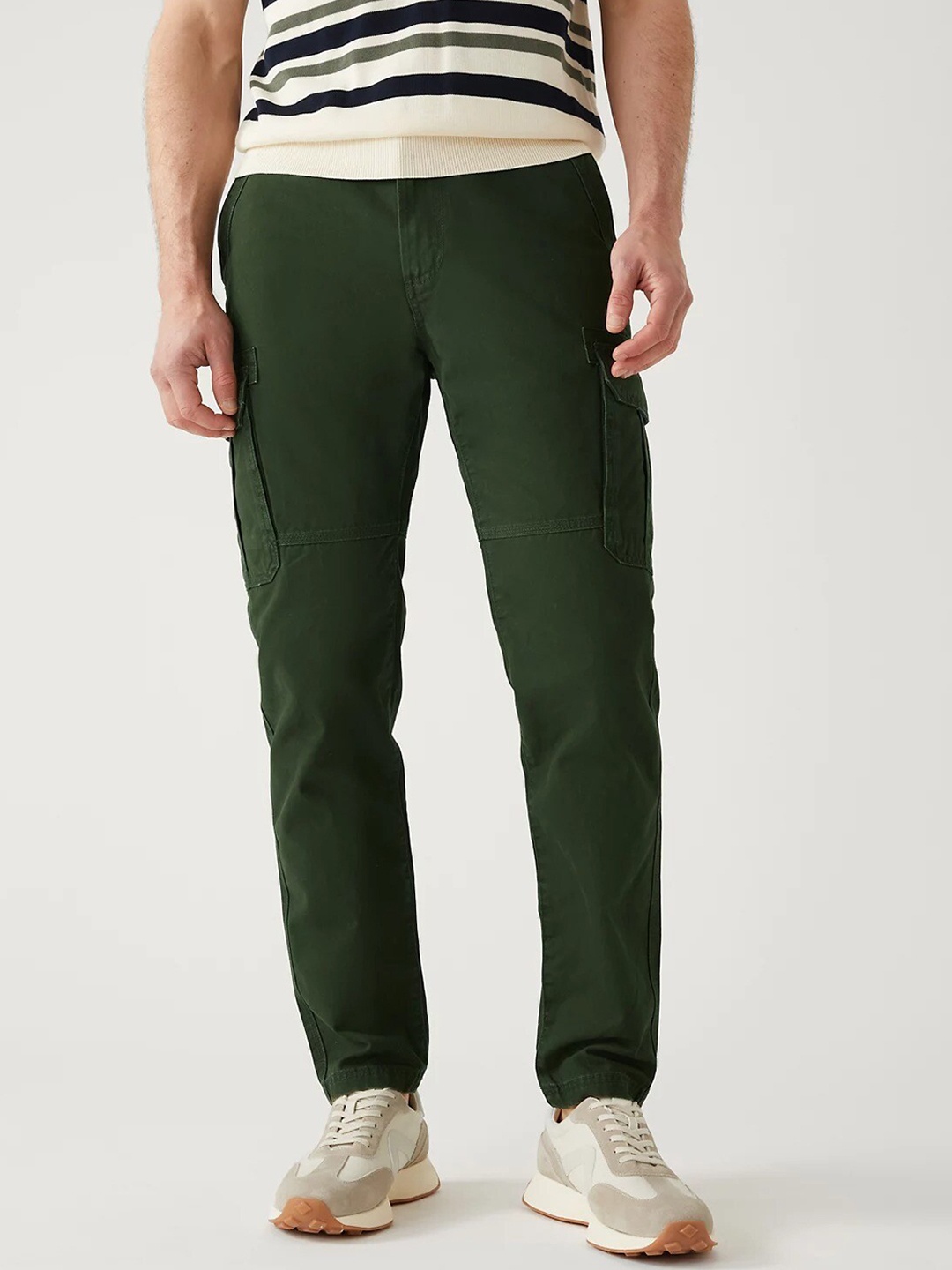 

Marks & Spencer Men Mid-Rise Pure Cotton Cargos Trousers, Olive