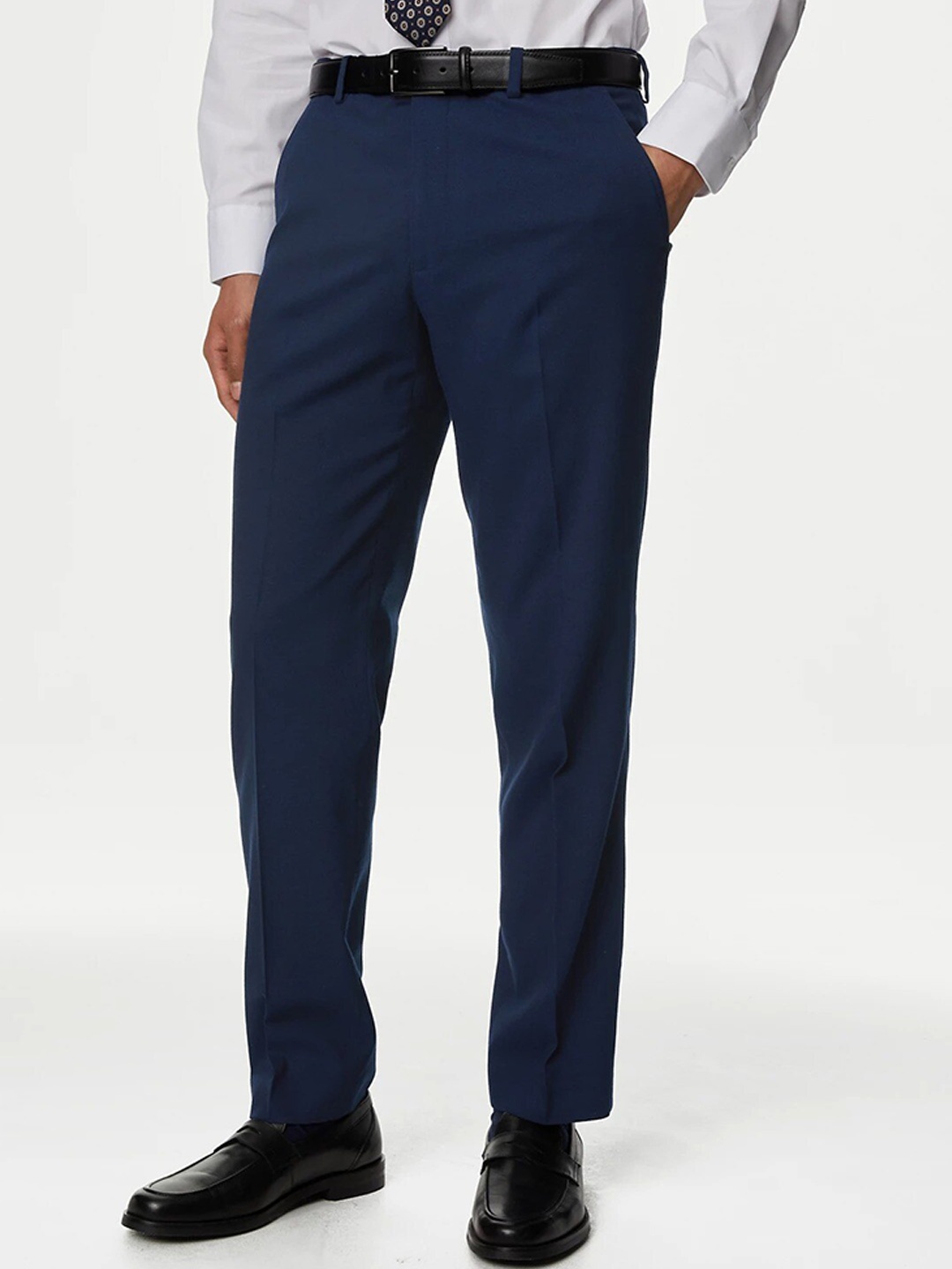 

Marks & Spencer Men Mid-Rise Formal Trousers, Blue