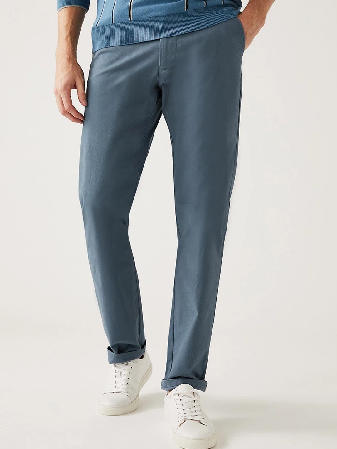 

Marks & Spencer Men Mid-Rise Cotton Chinos, Blue