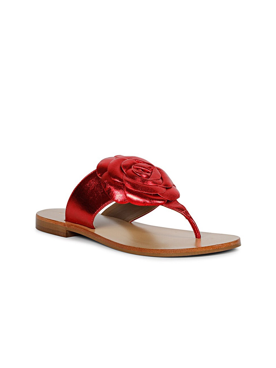 

Saint G Women Floral Leather Open Toe Flats, Red